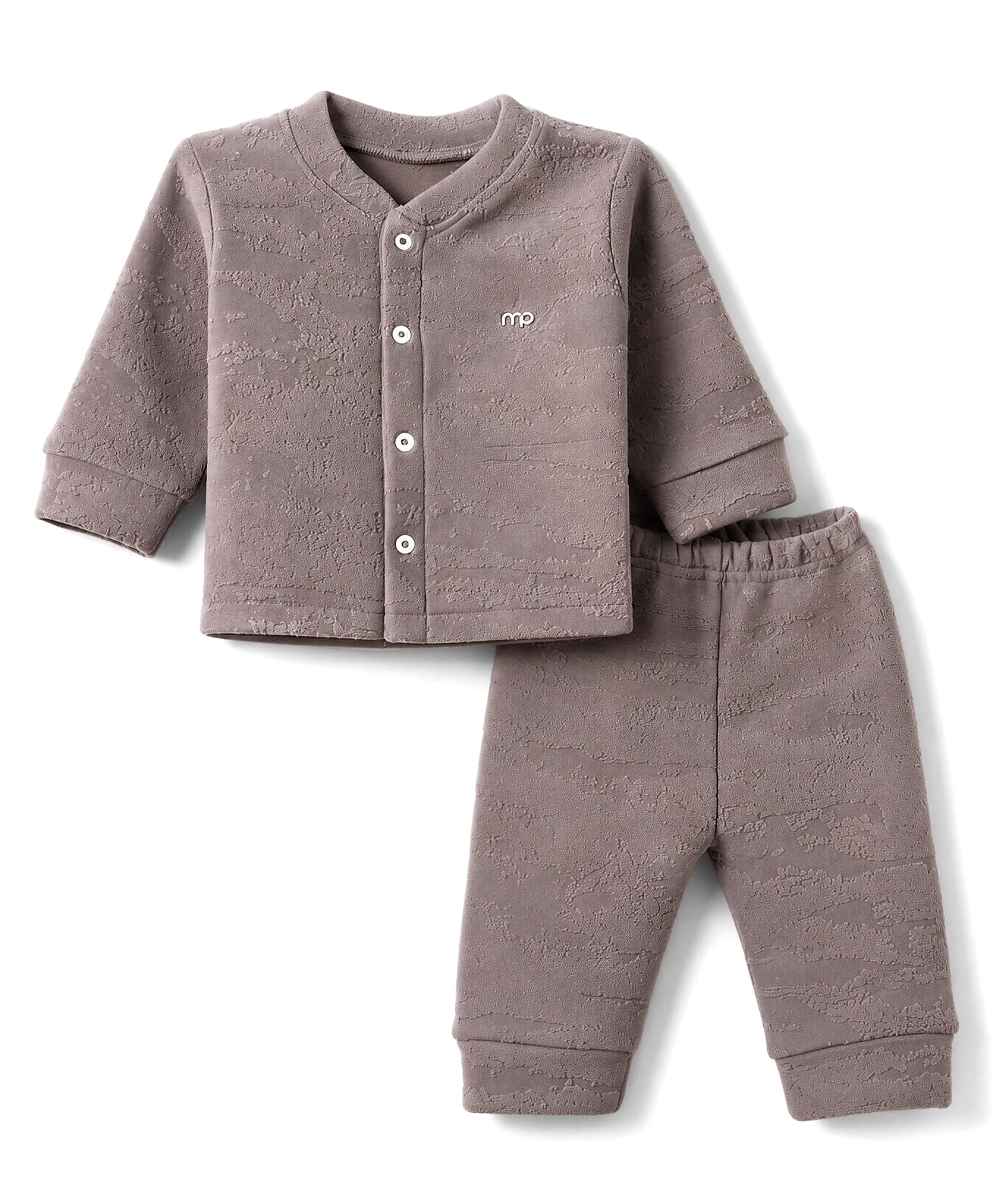 Mom's pet Fleece Knit Full Sleeves Textured Pre Winter Tee & Joggers Set - Brown-picture-40
