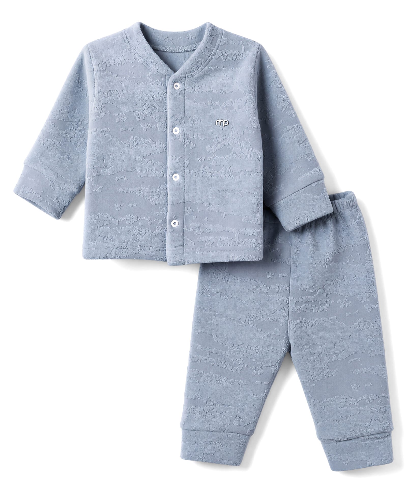 Mom's pet Fleece Knit Full Sleeves Textured Pre Winter Tee & Joggers Set - Blue-picture-1