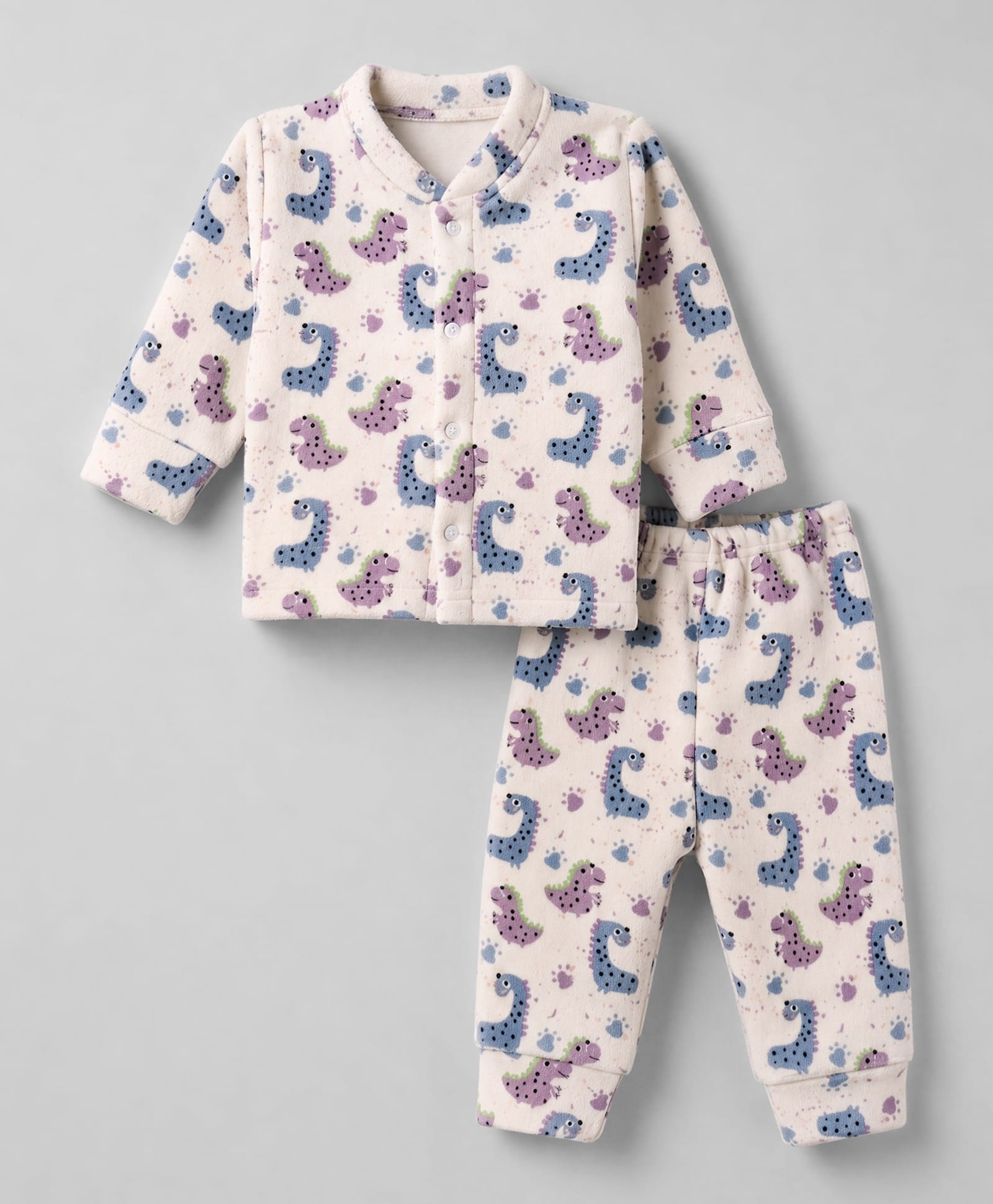 Moms pet Fleece Knit Full Sleeves Dinosaur Printed Coordinating Tee & Joggers Set - Multi Colour-image-31