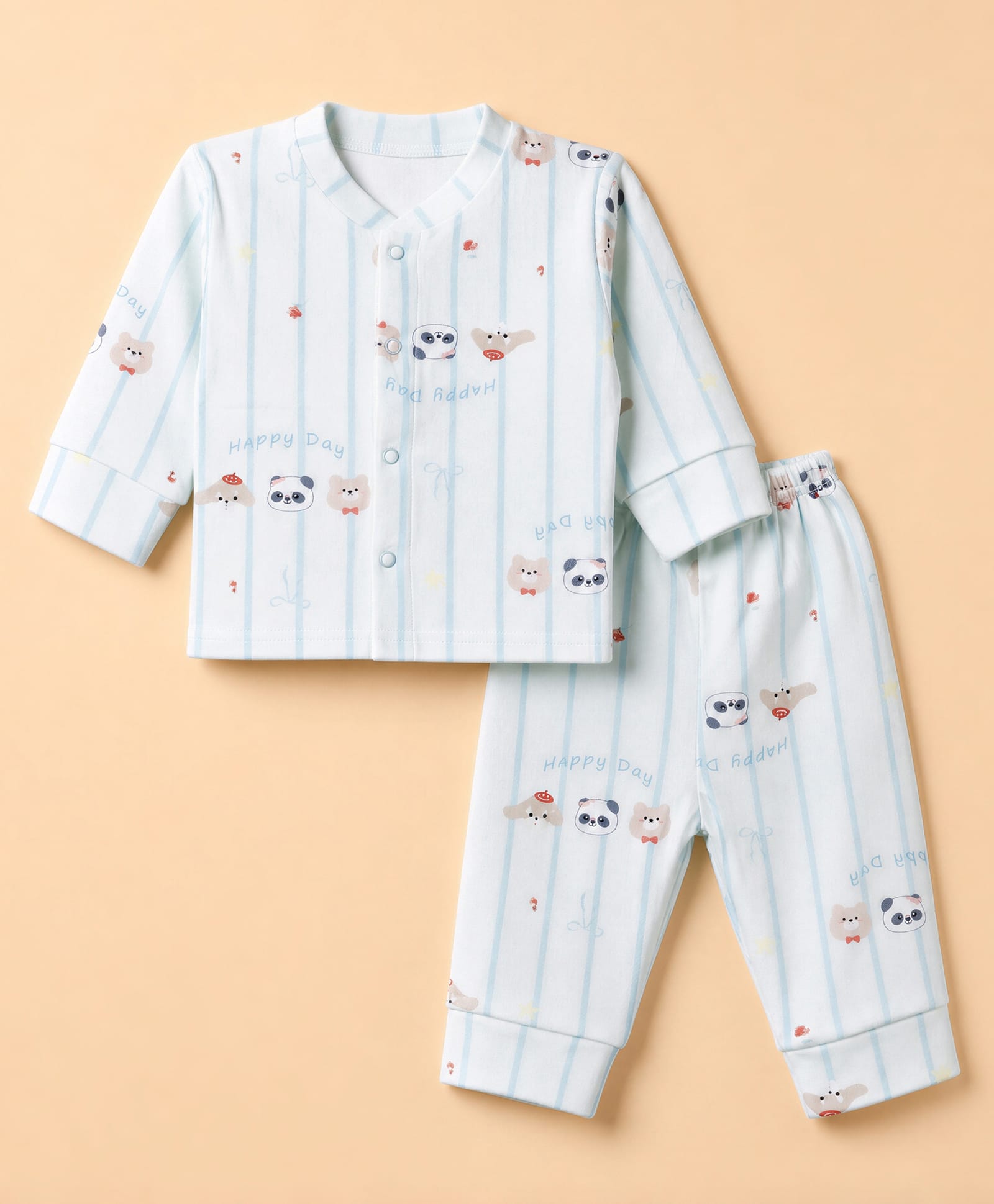 Mom's pet Velvet Knit Full Sleeves Puppies Printed Coordinating Winter Tee & Pants Set - Blue-image-26