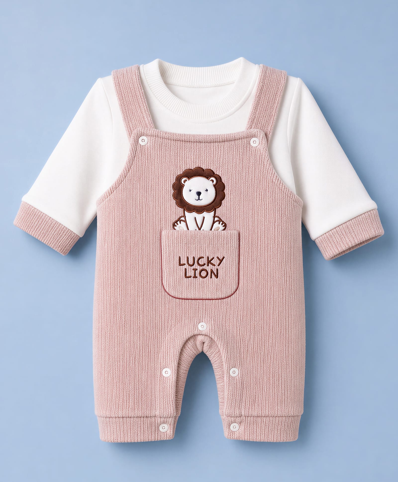 Mom's pet Fleece Knit Fox Embroidered Pre Winter Dungaree With Full Sleeves Tee - Pink-picture-34