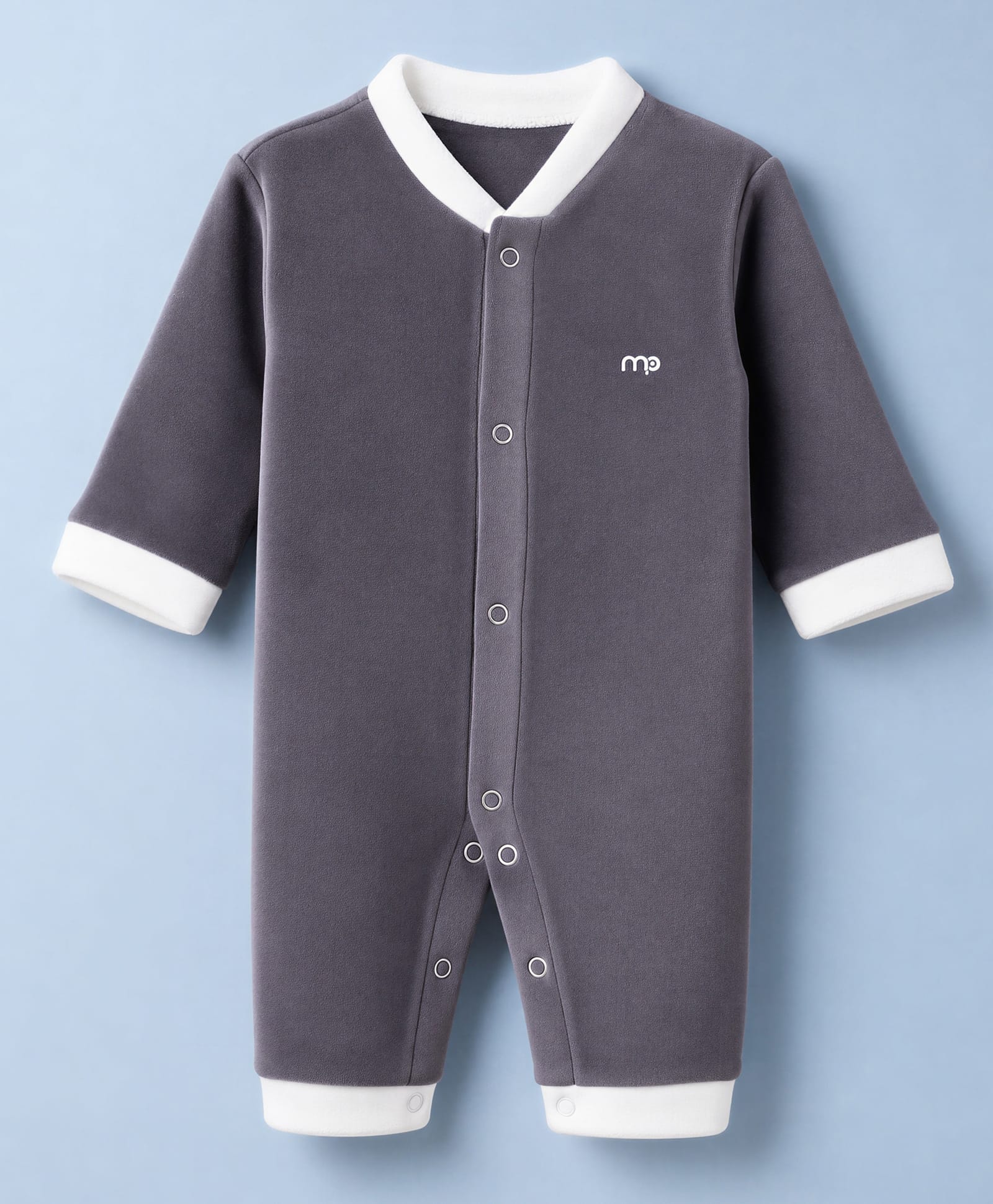 Mom's pet Velvet Knit Full Sleeves Solid Winter Romper - Grey-picture-5