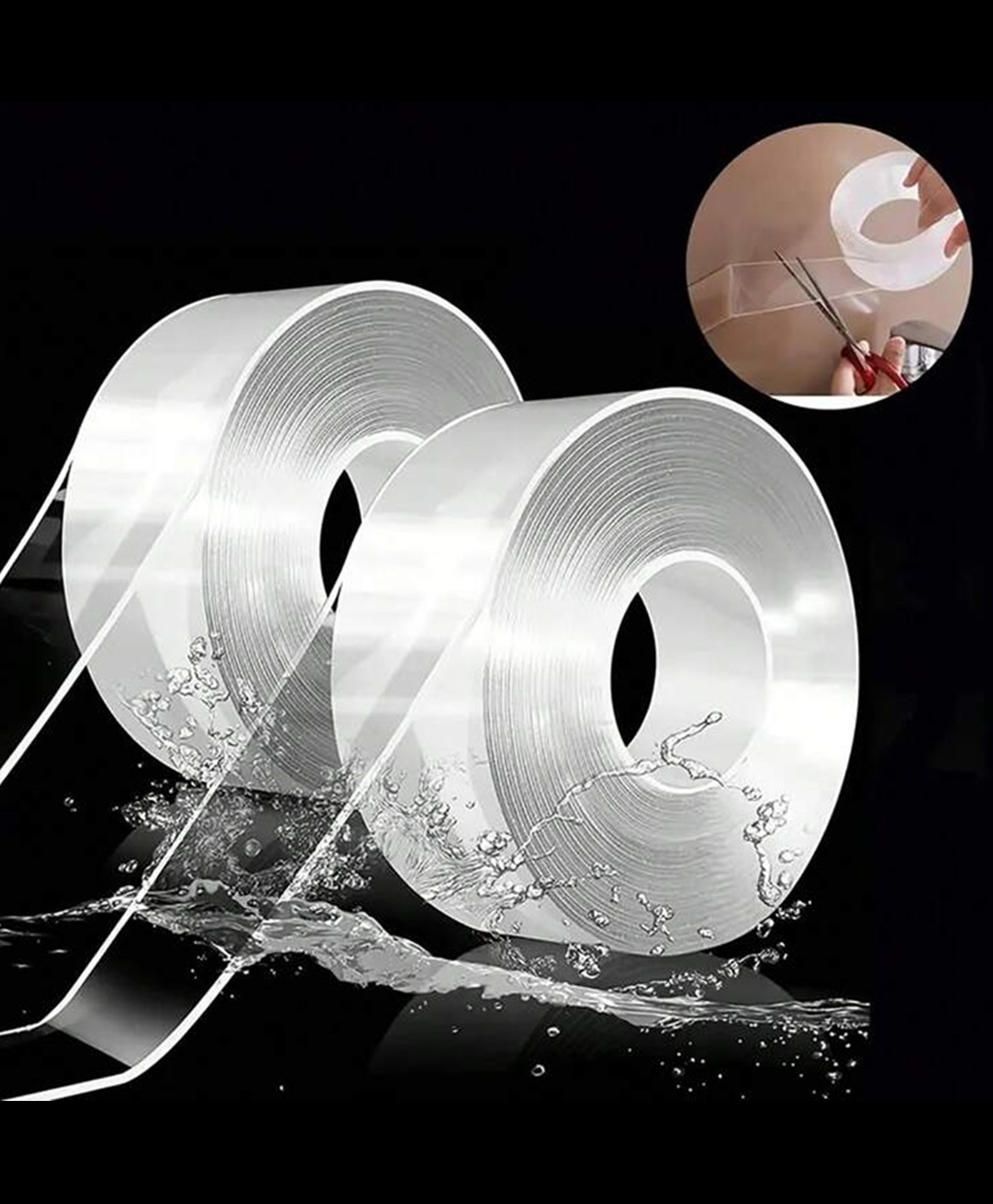 ADKD Transparent Double Sided Nano Tape Roll, Strong Reusable Gel Mounting Tape For Wall, Kitchen, Bathroom, Office, No Drill Adhesive Tape For Home Utility (Pack of 2)-picture-49