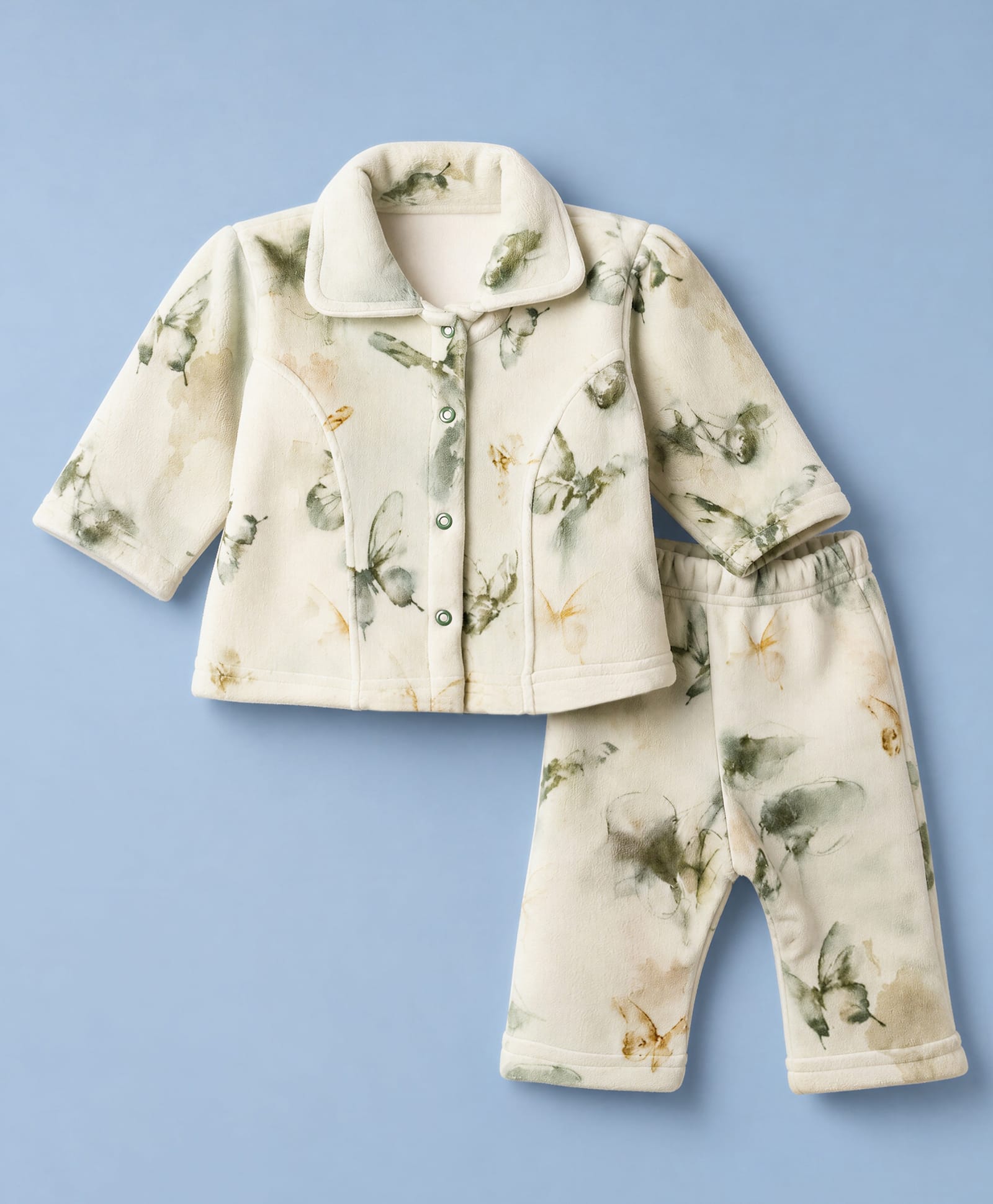 Mom's pet Fleece Knit Full Sleeves Floral Printed Coordinating Top & Pants Set -Green-picture-46