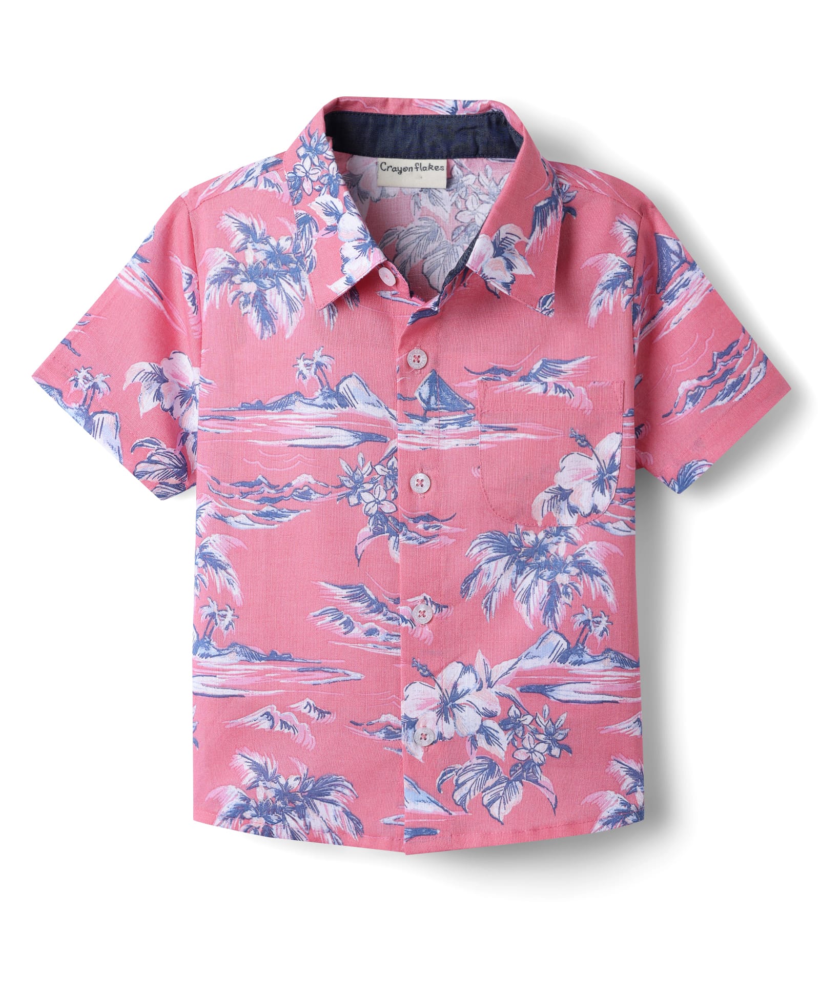 CrayonFlakes Cotton Woven Half Sleeves Floral & Tropical Theme Printed Shirt - Pink-picture-22