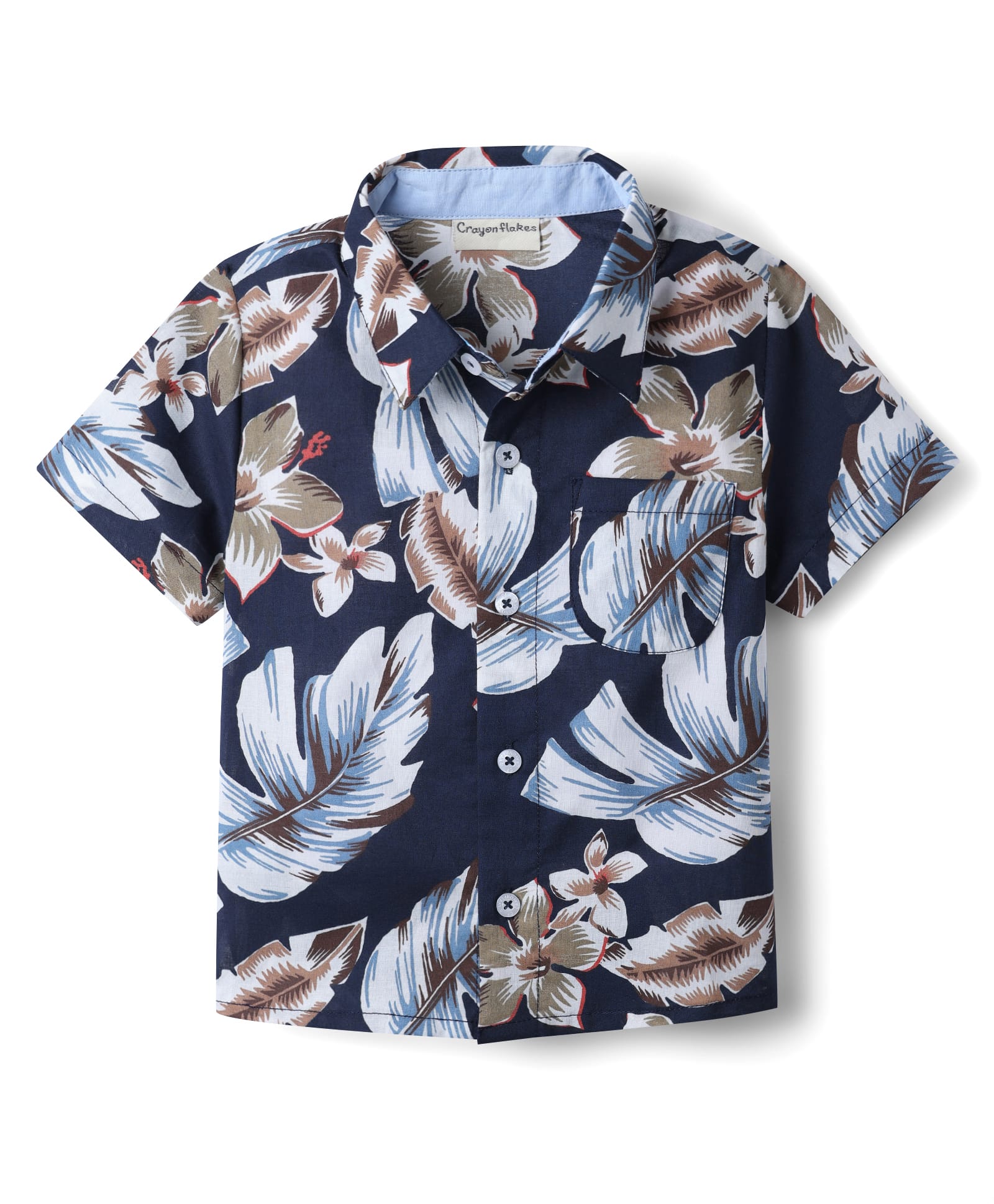 CrayonFlakes Cotton Woven Half Sleeves Floral Printed Shirt - Navy Blue-picture-32