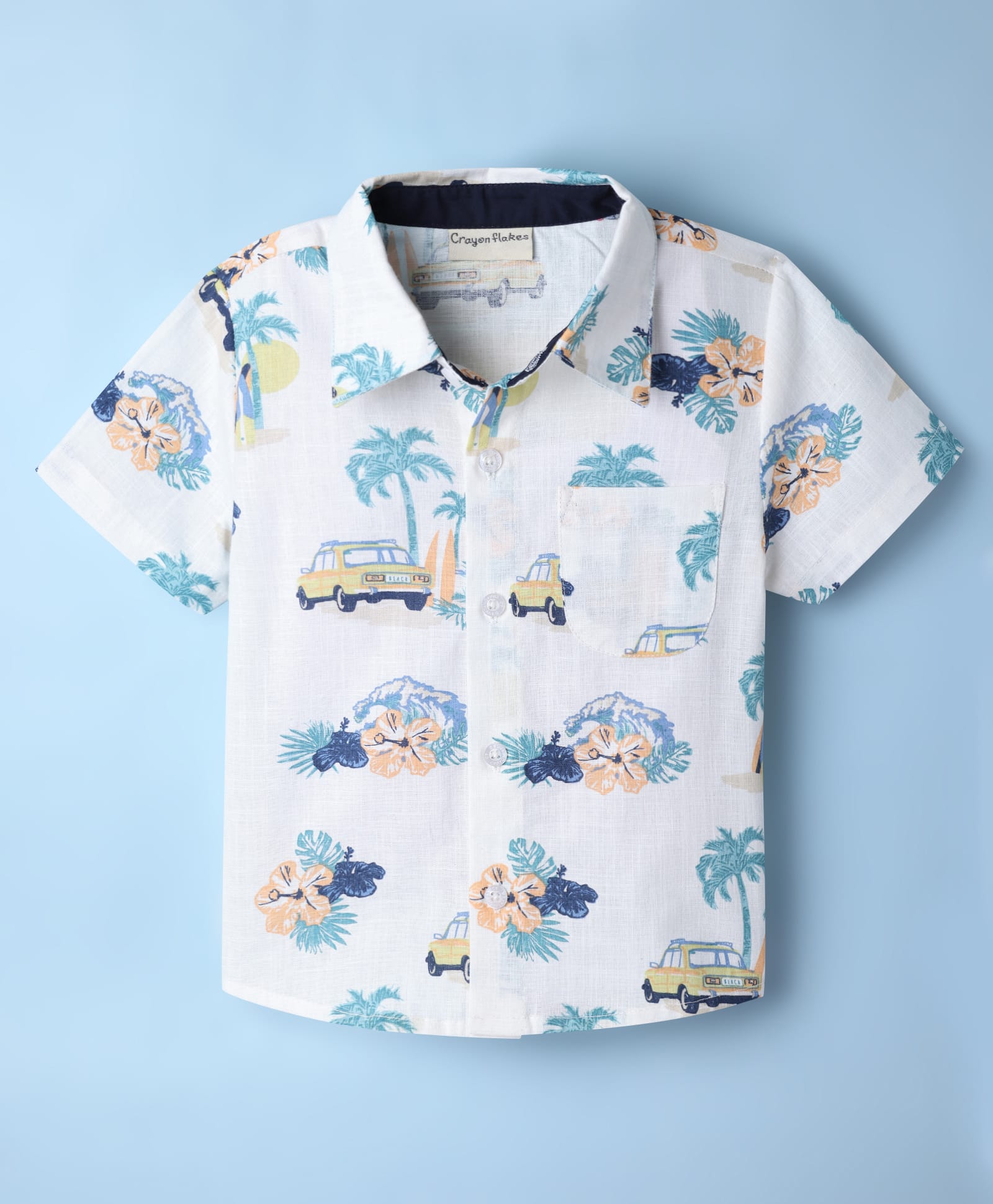 CrayonFlakes Cotton Woven Half Sleeves Tropical Printed Shirt - Off White-picture-28