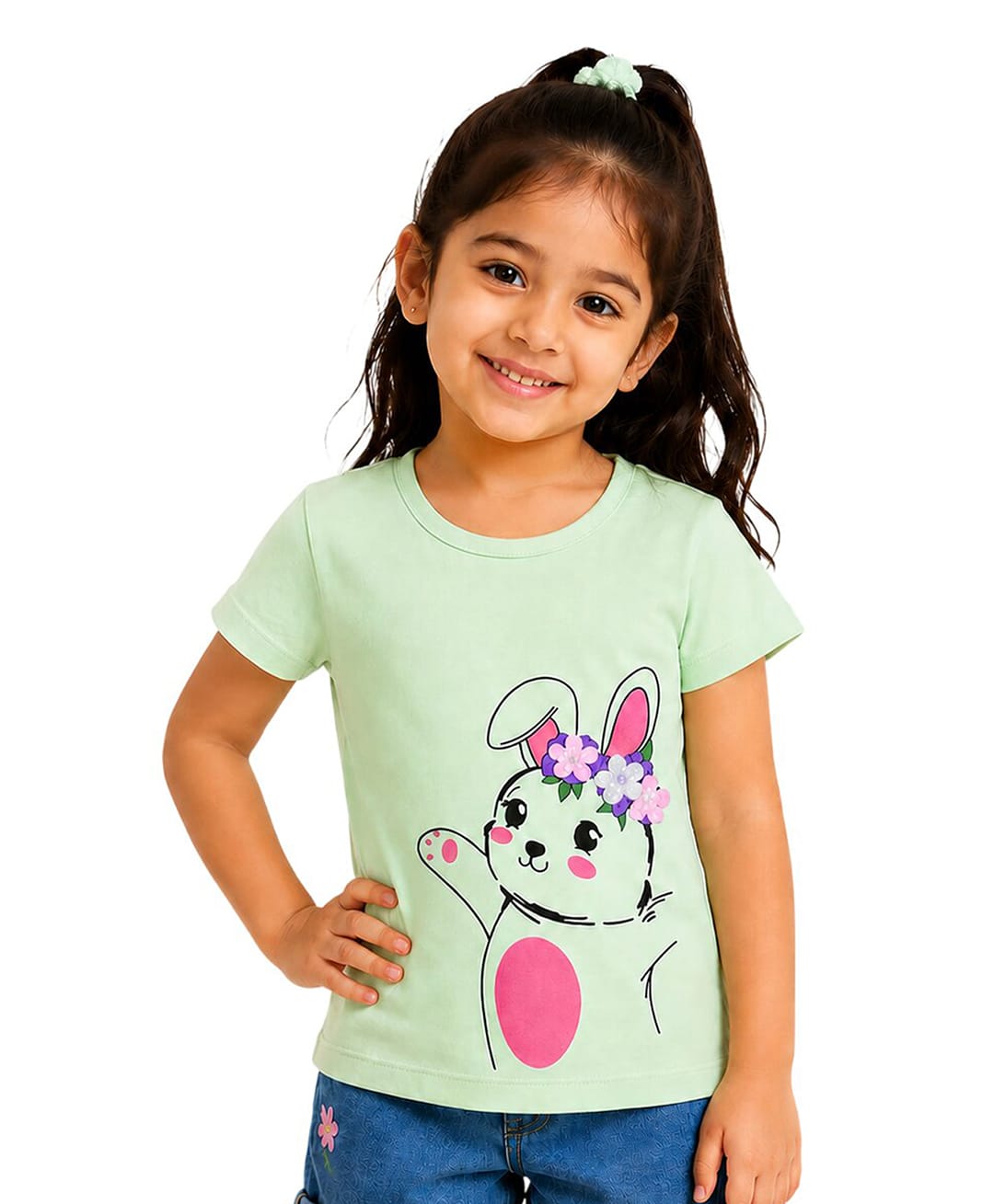 Sportking Cotton Blend Knit Half Sleeves Bunny Printed Tee - Light Green-picture-26