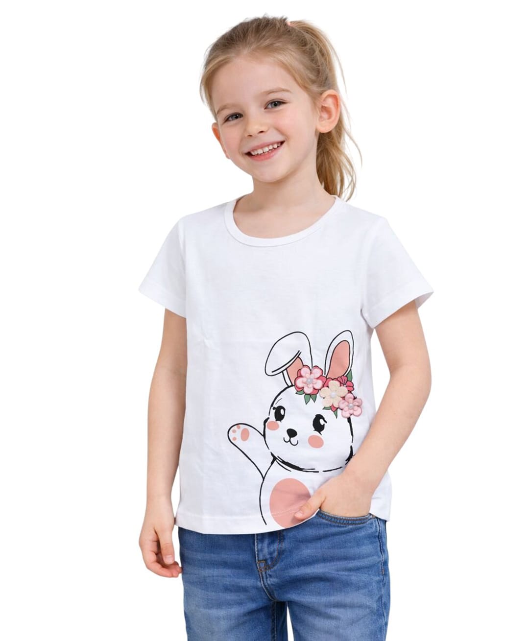Sportking Cotton Blend Knit Half Sleeves Bunny Printed Tee - White-picture-36