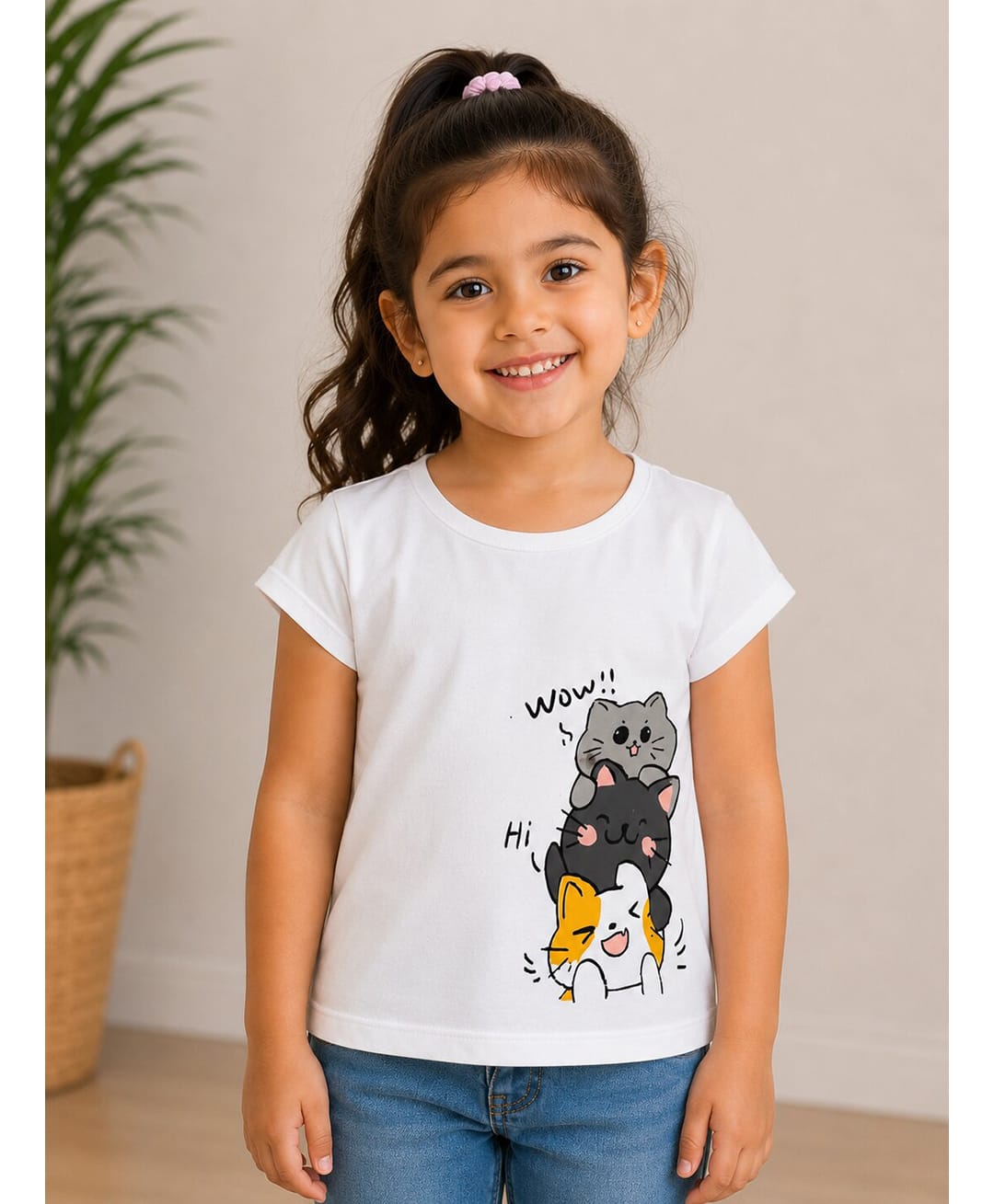 Sportking Knitted Half Sleeves Cat Printed Tee - White-image-12