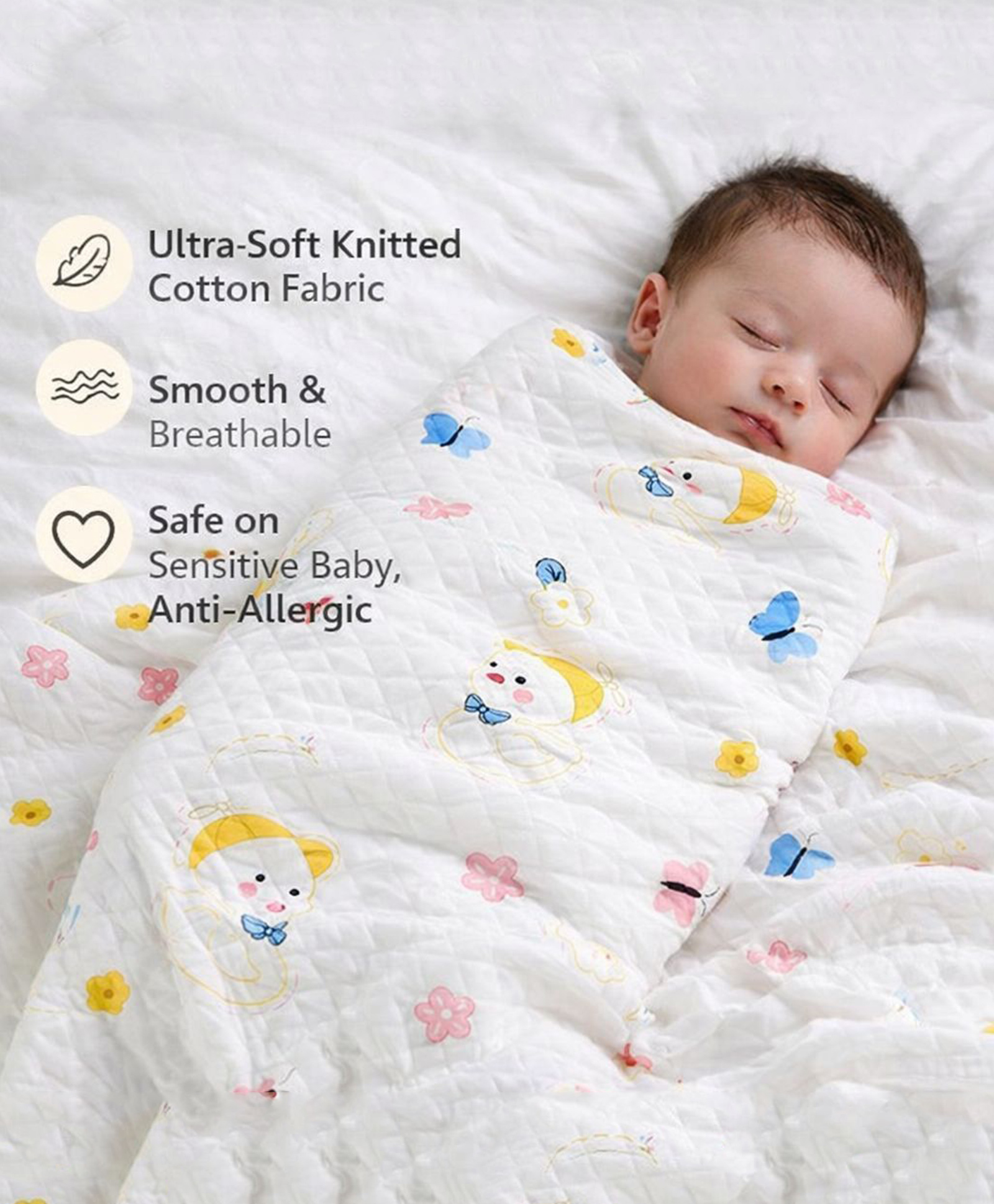 Reexplore Super Soft 3 Layered Knitted Cotton Baby Swaddle Cloth for New Born Babies (85 x 85 cm, 0-9 Months)-picture-17