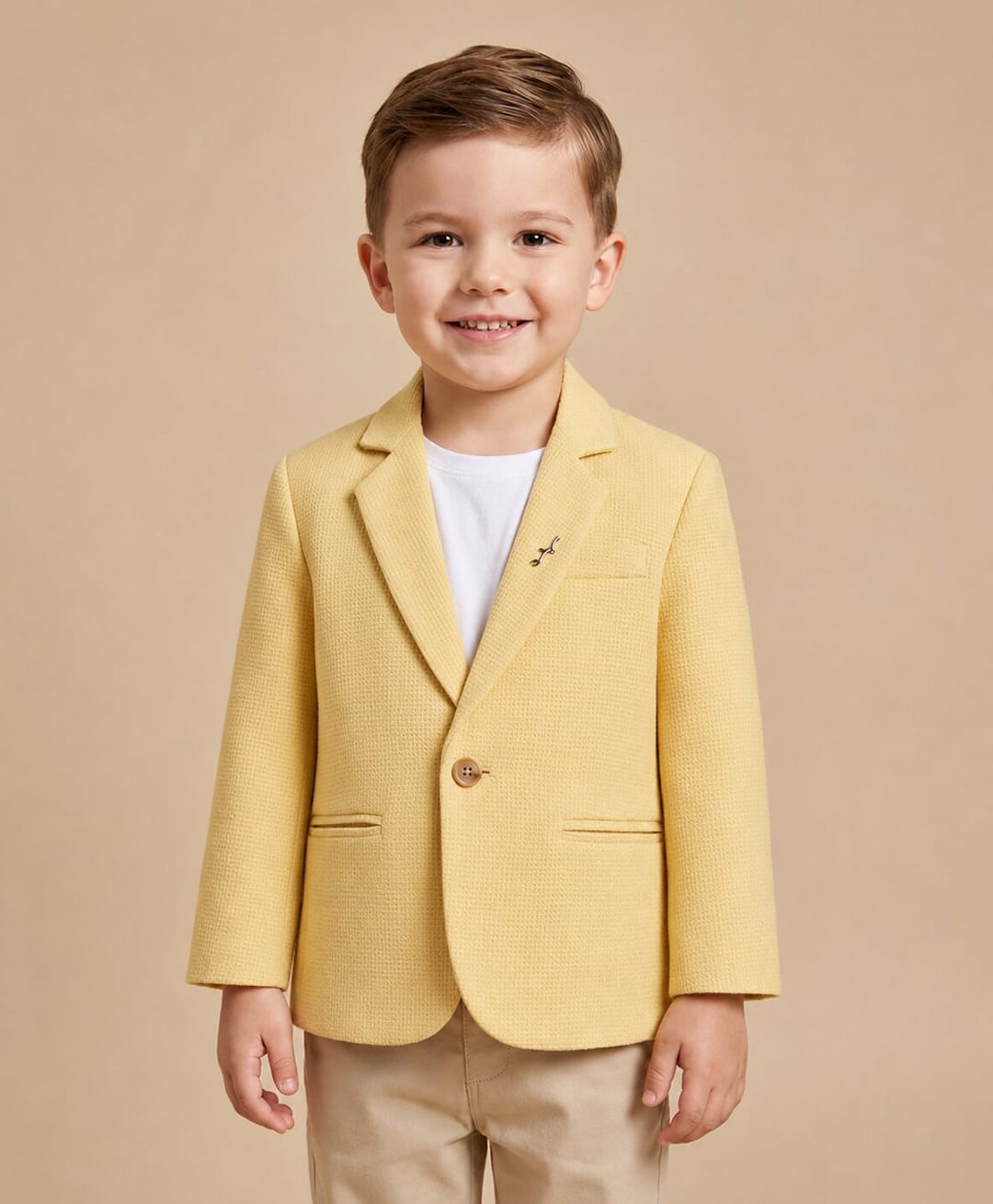 Rikidoos Embosis Hosiery Woven Full Sleeves Blazer - Yellow-picture-26