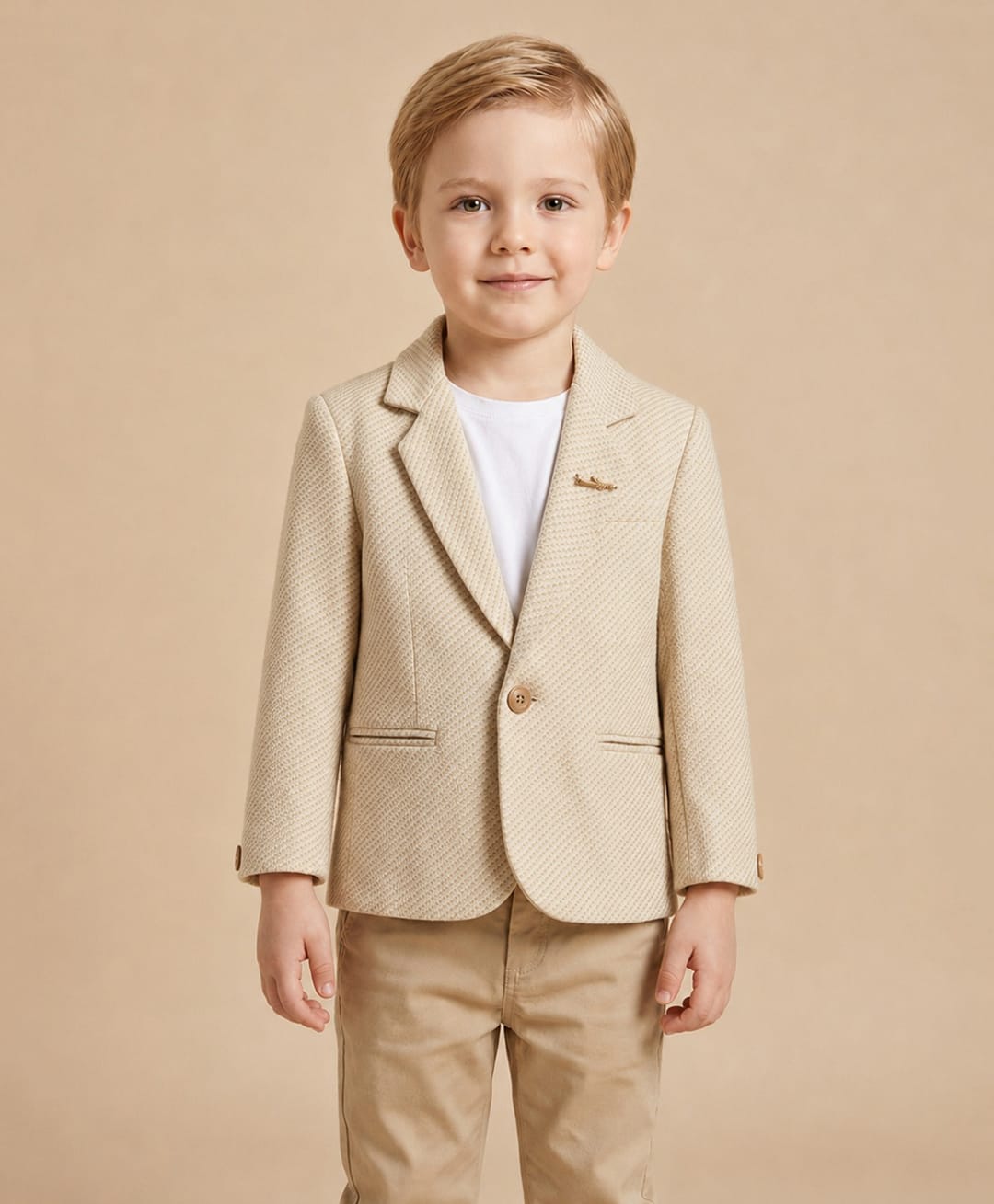 Rikidoos Embosis Hosiery Woven Full Sleeves Textured Blazer - Beige-picture-27