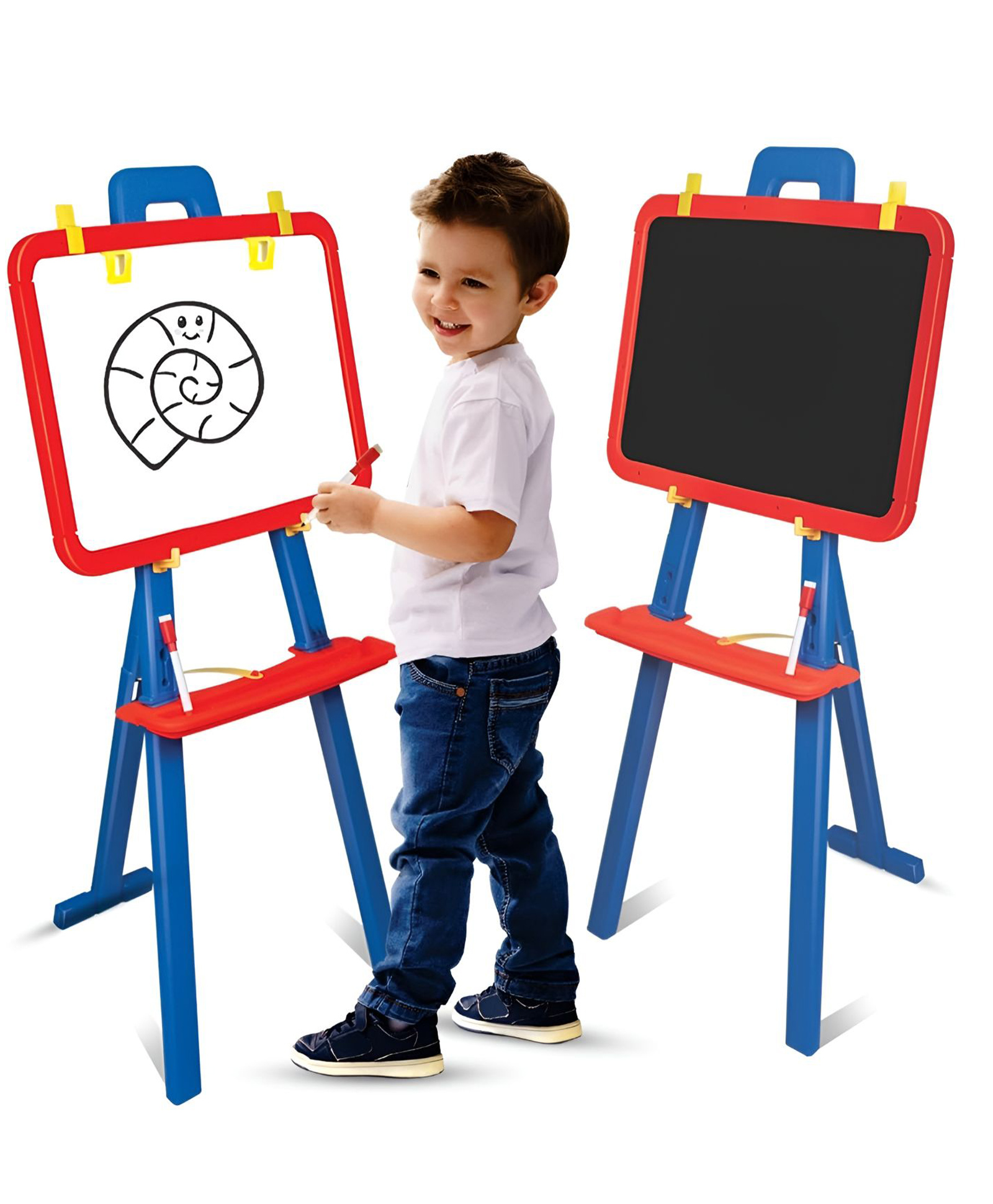 NEGOCIO 3 in 1 Kids Easel Board, Double-Sided Magnetic Whiteboard & Chalkboard with Alphabets & Numbers, Educational Art Learning Toy - PACK OF 1 - COLOR MAY VARY-picture-14