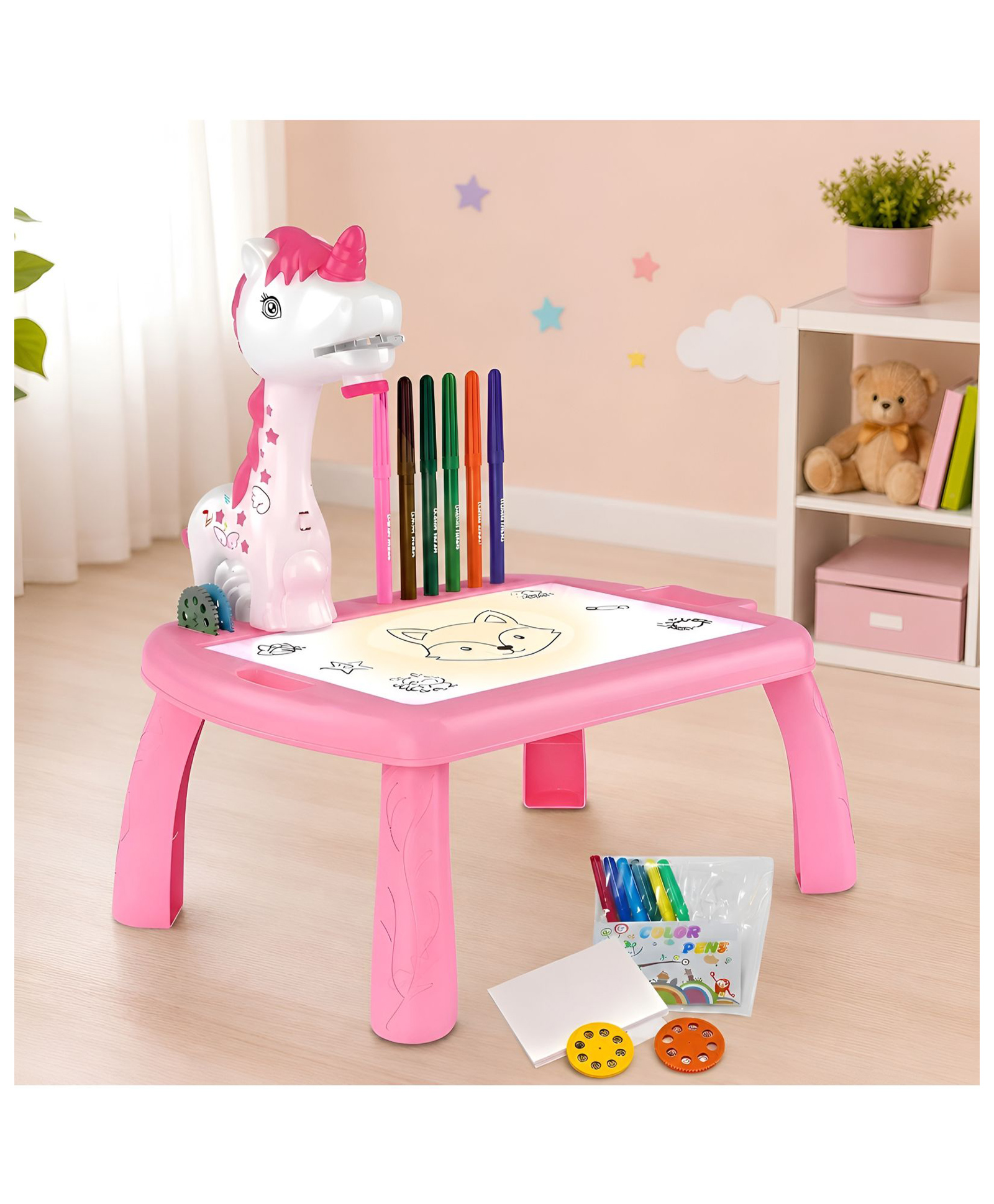 NEGOCIO Unicorn Graffiti Projector Drawing Table for Kids Educational Art & Tracing Toy with Projector, Markers & Drawing Slides for Kids - PACK OF 1 - COLOR MAY VARY-image-21