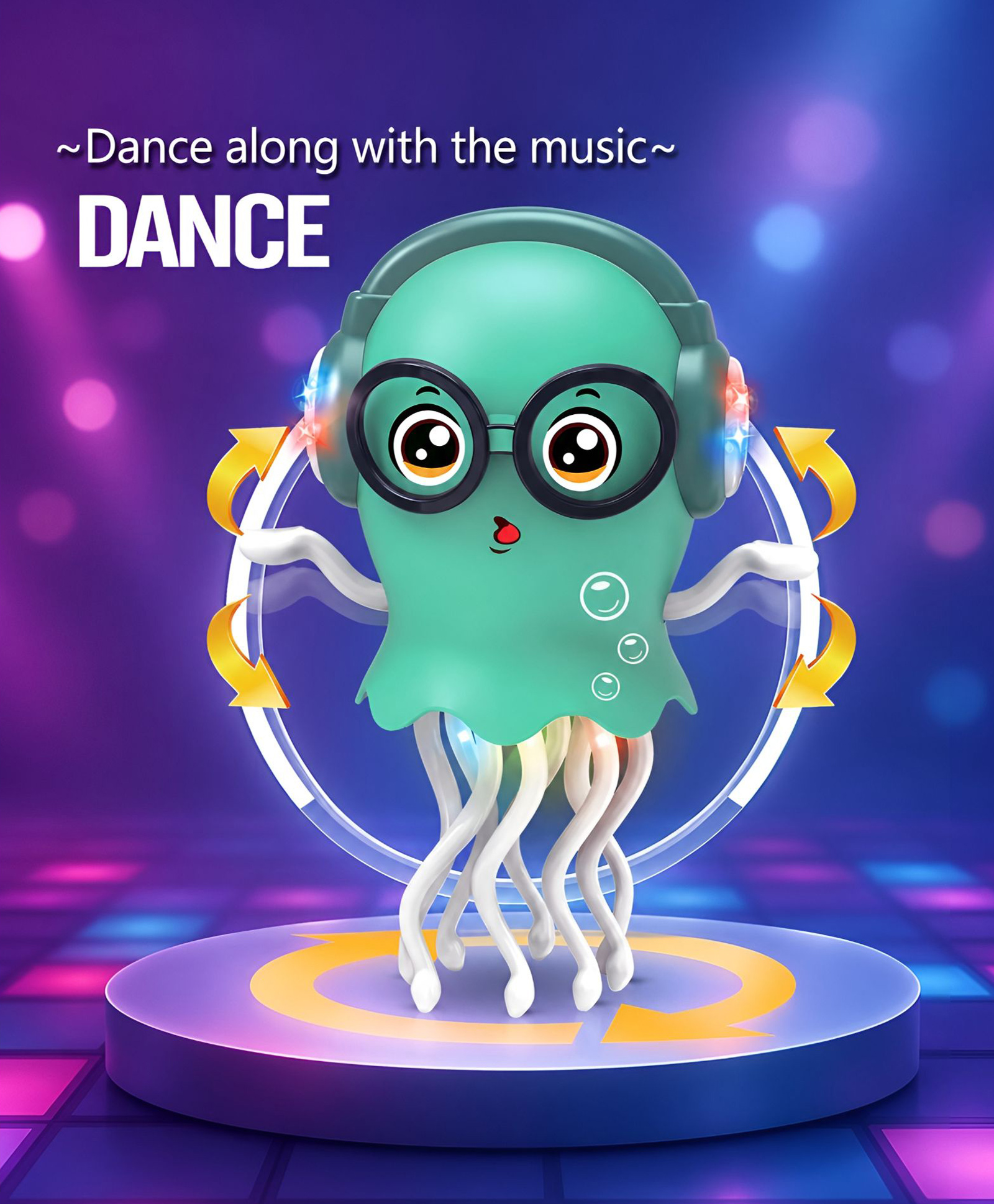 NEGOCIO Dancing Jellyfish Toy, Light-up Musical Octopus with 360° Rotating Tentacles, Interactive Educational Kids Toy Dancing Jelly Fish - PACK OF 1- COLOR MAY VARY-picture-11