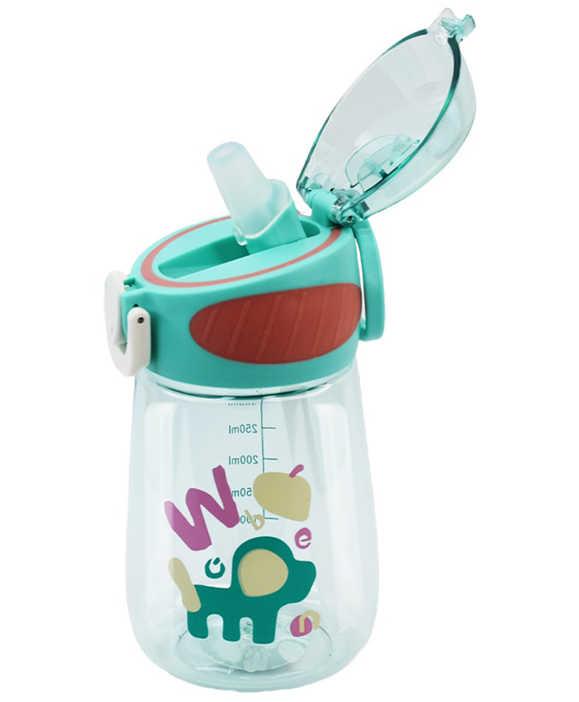 ATTRO Sippy Kids Plastic Water Bottle with Fliptop Lid & Straw Kids Bottle BPA Free, Leakproof Green - 400 ml-picture-2