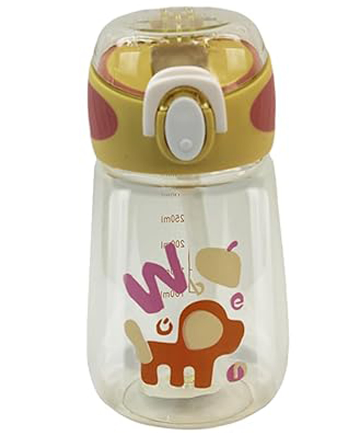 ATTRO Sippy Kids Plastic Water Bottle with Fliptop Lid & Straw Kids Bottle BPA Free, Leakproof Yellow - 400 ml-picture-0