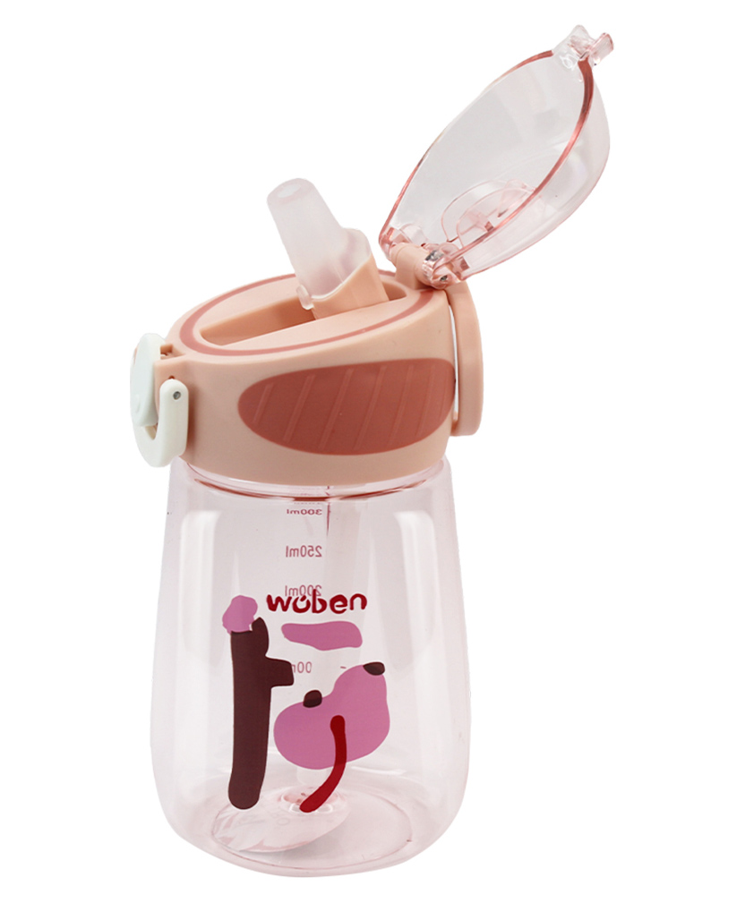 ATTRO Sippy Kids Plastic Water Bottle with Fliptop Lid & Straw Kids Bottle BPA Free, Leakproof Pink - 400 ml-picture-1