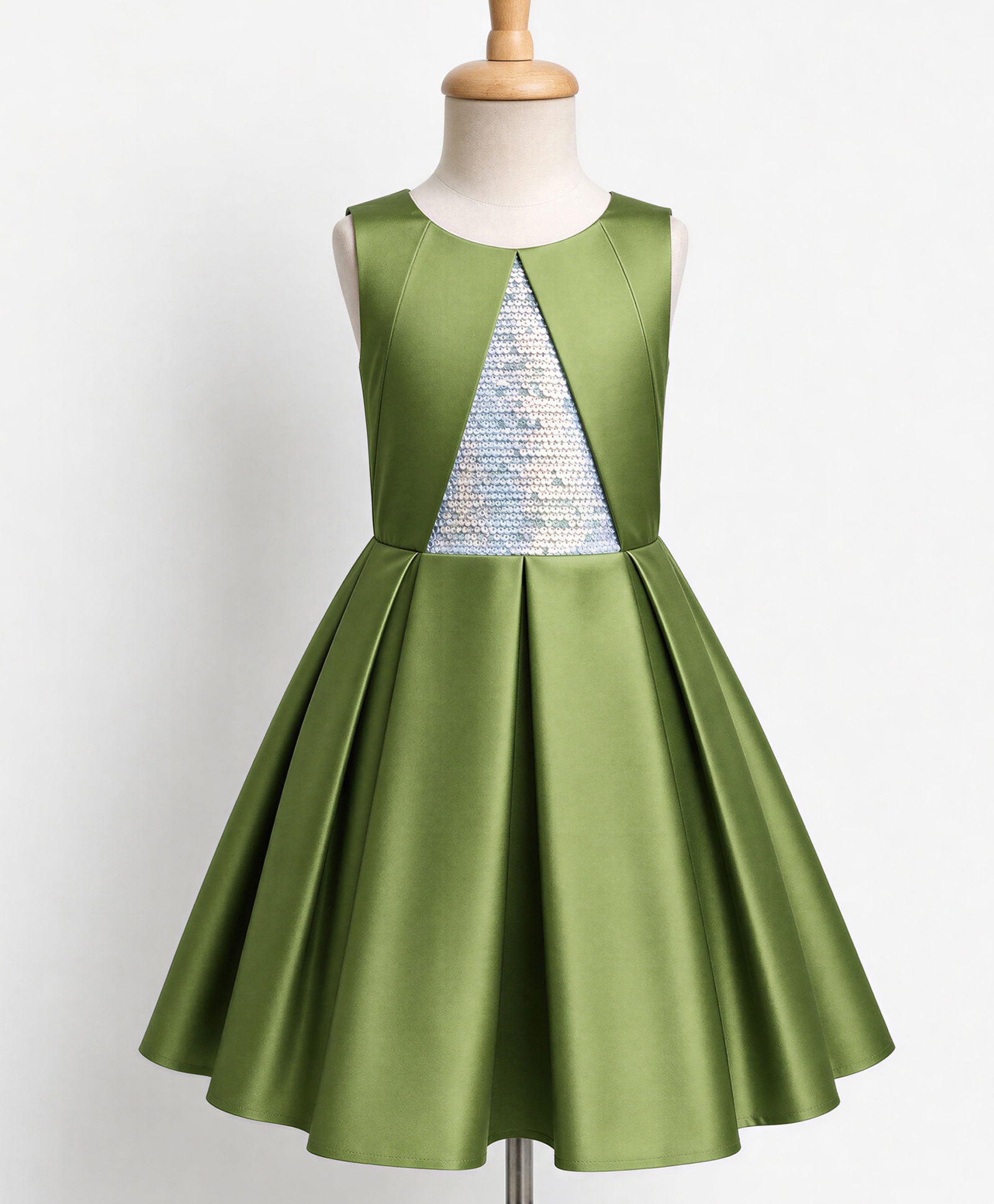 Pine Kids Satin Woven Sleeveless Party Dress With Sequin - Olive Green-image-8