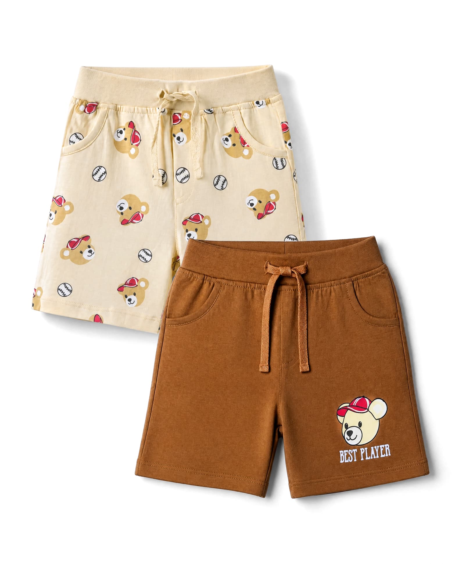 Doodle Poodle 100% Cotton Single Jersey Knit Knee Length Shorts with Best Player Text & Teddy Print - Brown Cream-picture-1