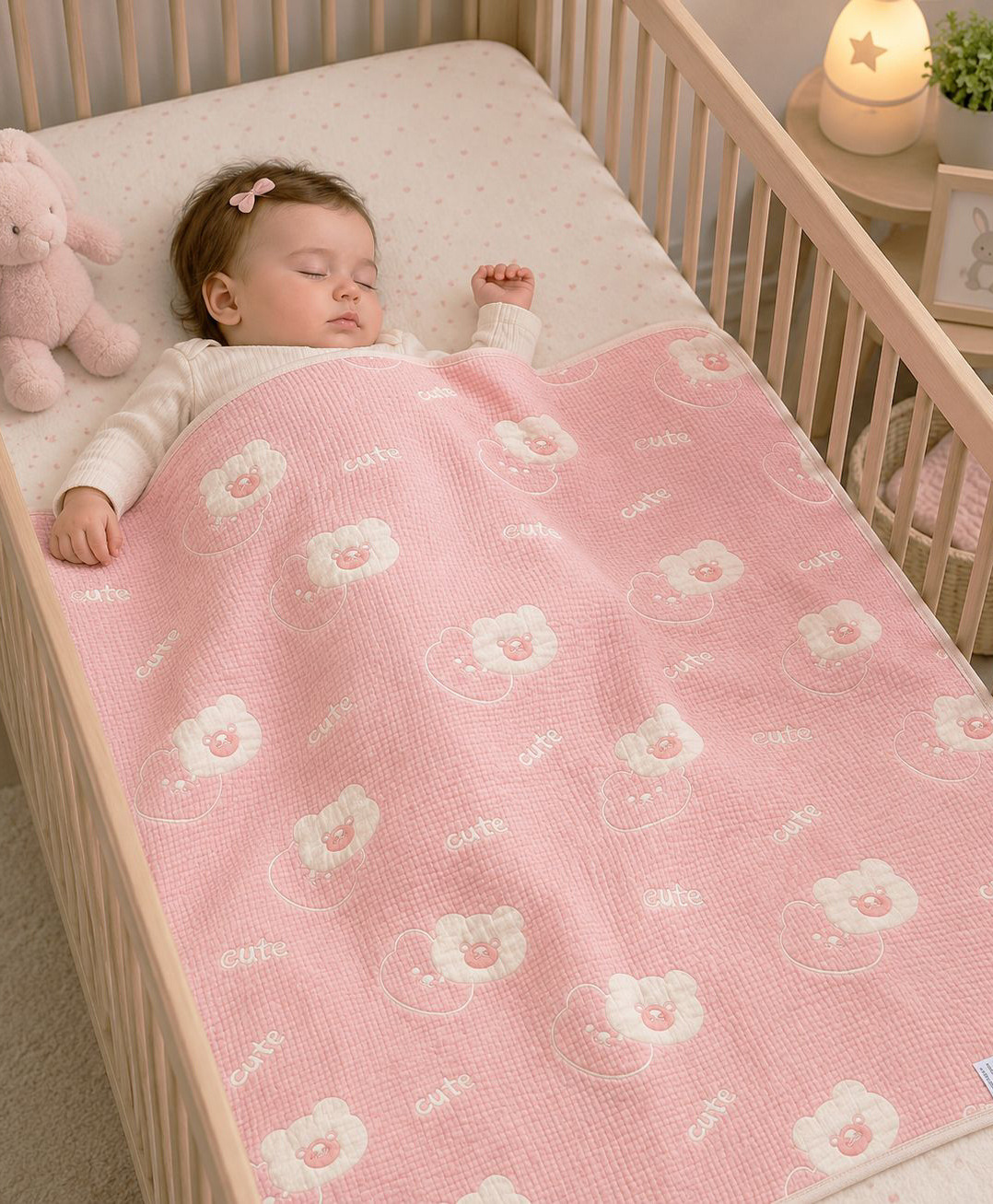 Teri Beri 100% Cotton 6-Layer Muslin Baby Blanket | Super Soft, Breathable & All Seasons Multipurpose Blanket for Babies (Teddy - Pink)-image-19