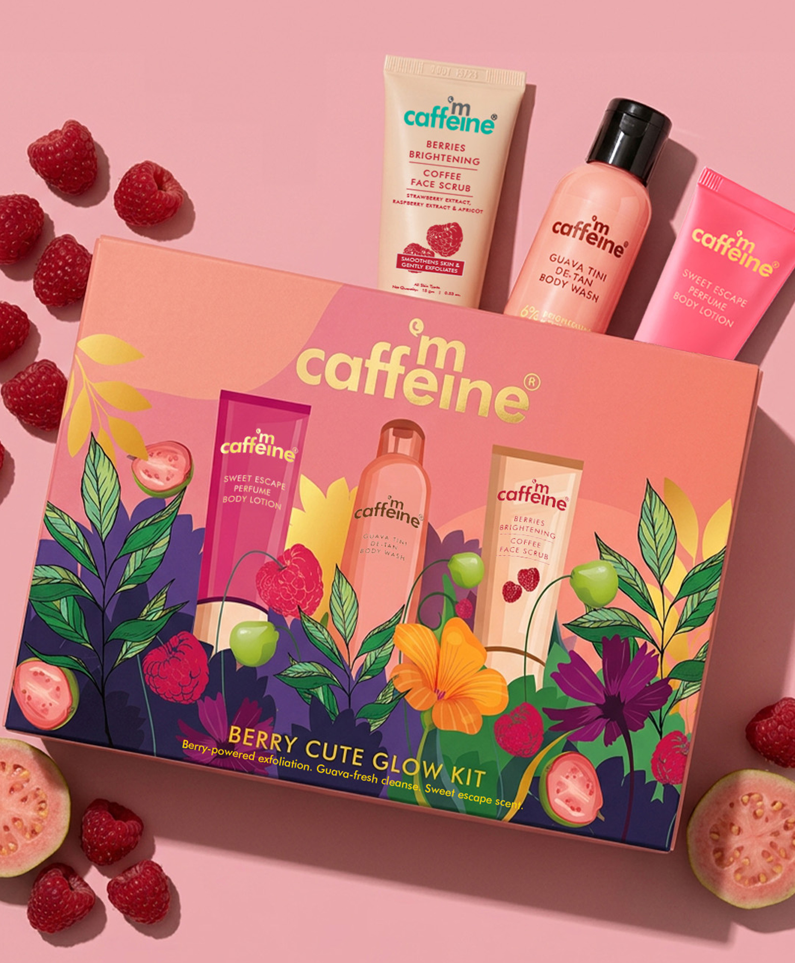 mCaffeine Berry Cute Glow Kit| Guava Tini, Sweet Escape Body Lotion & Berries Face Scrub - Pack of 3-image-6