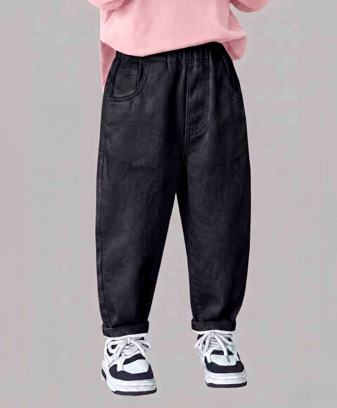 The Kids Club Cotton Blend Denim Solid Baggy Jeans - Black-picture-14