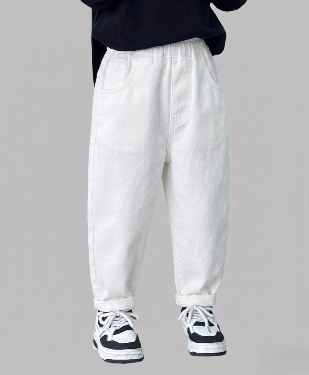 The Kids Club Cotton Blend Denim Solid Baggy Jeans - White-picture-15