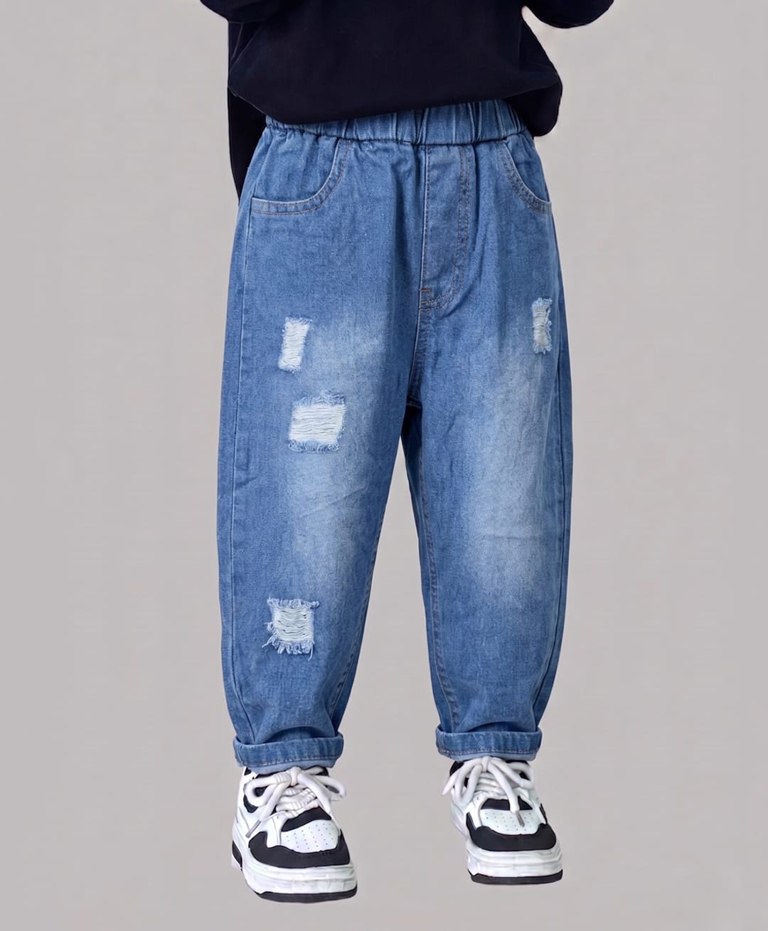 The Kids Club Cotton Blend Denim Distressed & Washed Jeans - Blue-picture-19