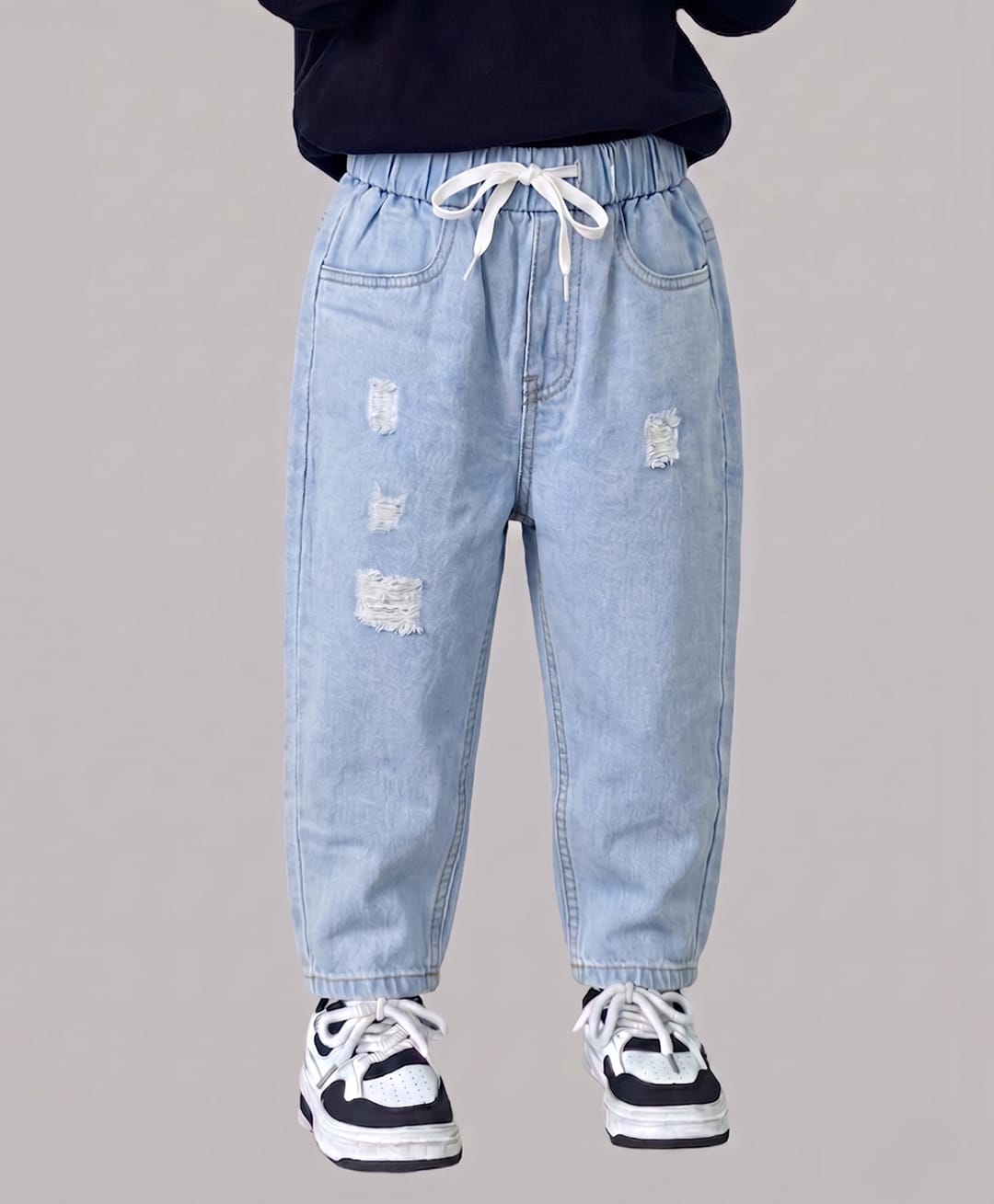 The Kids Club Cotton Blend Denim Distressed & Washed Jeans - Sky Blue-picture-18