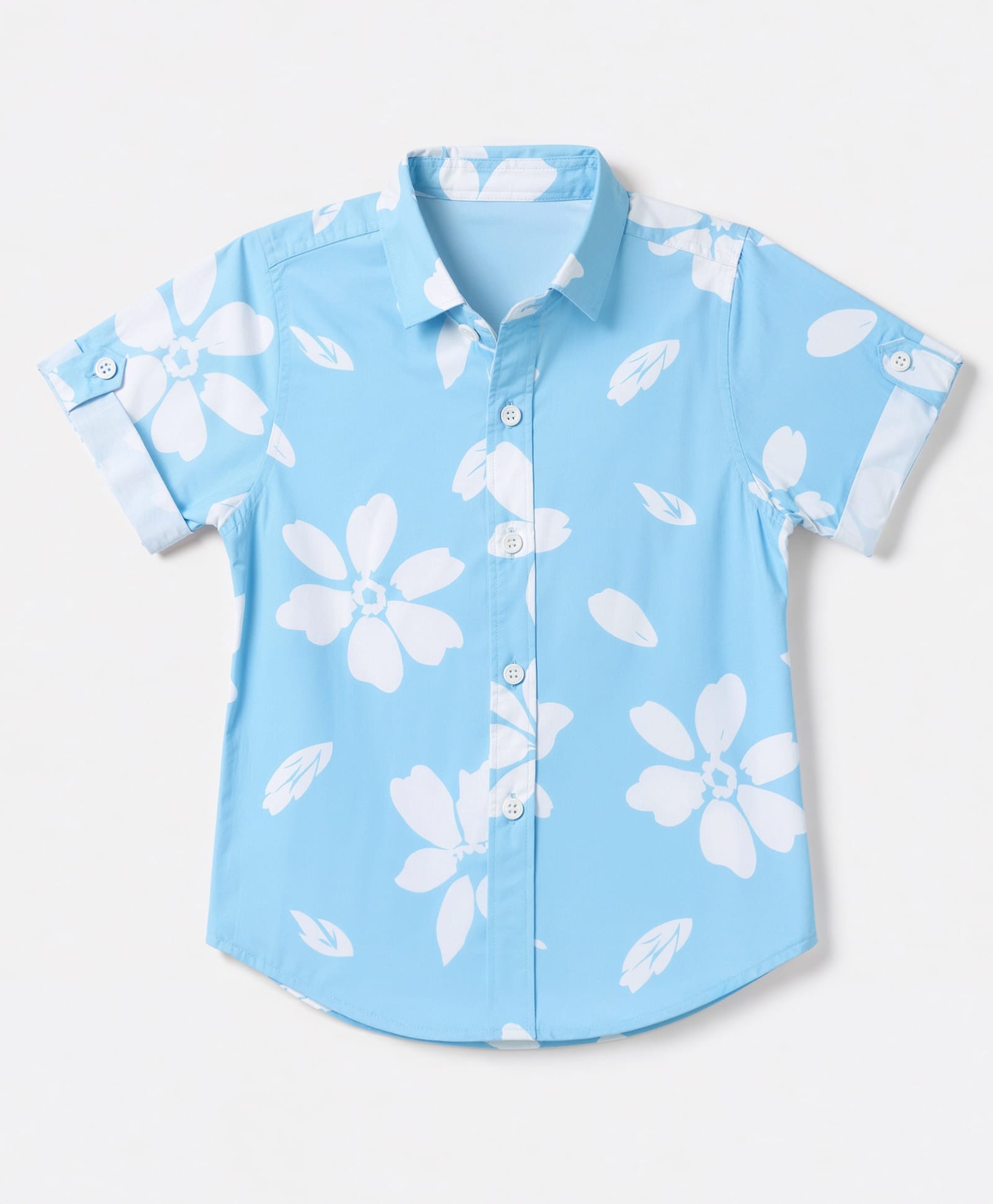 Jash Kids Cotton Woven Printed Shirt with Half Sleeves and Floral Print - Sky Blue-picture-27
