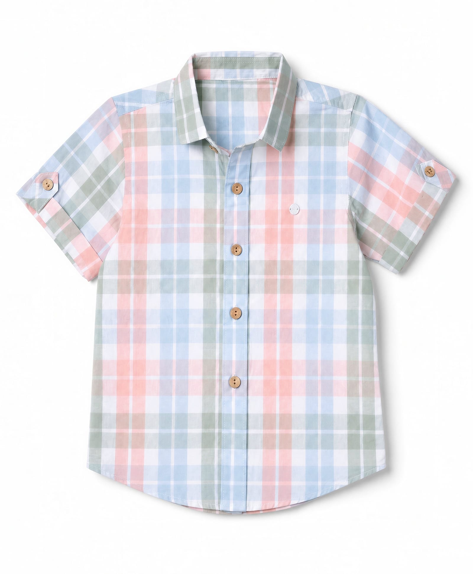 Jash Kids Cotton Woven Half Sleeves Checks Shirt - Peach & White-image-27