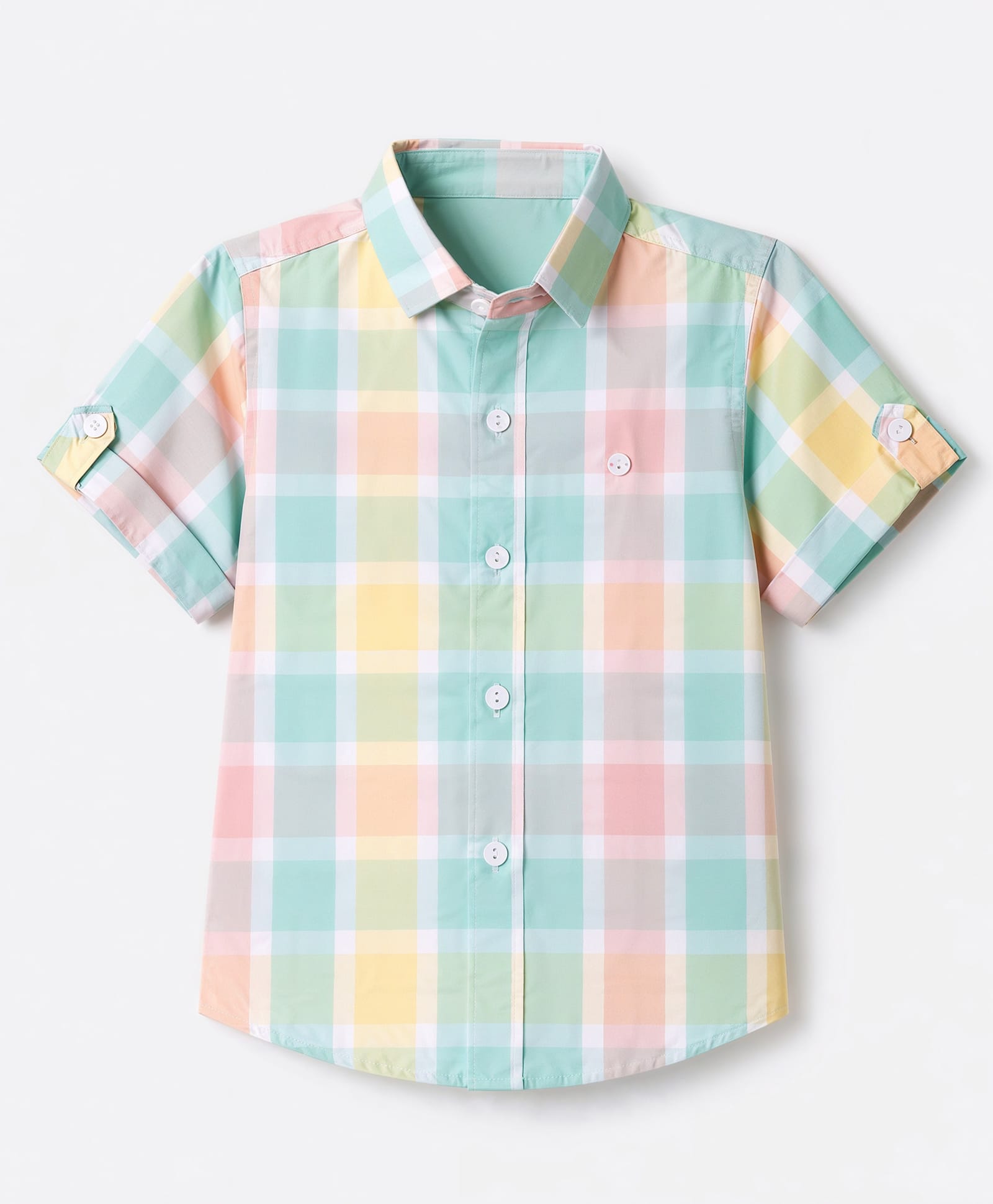 Jash Kids Cotton Woven Checks Shirt with Half Sleeves - Sea Green-picture-12