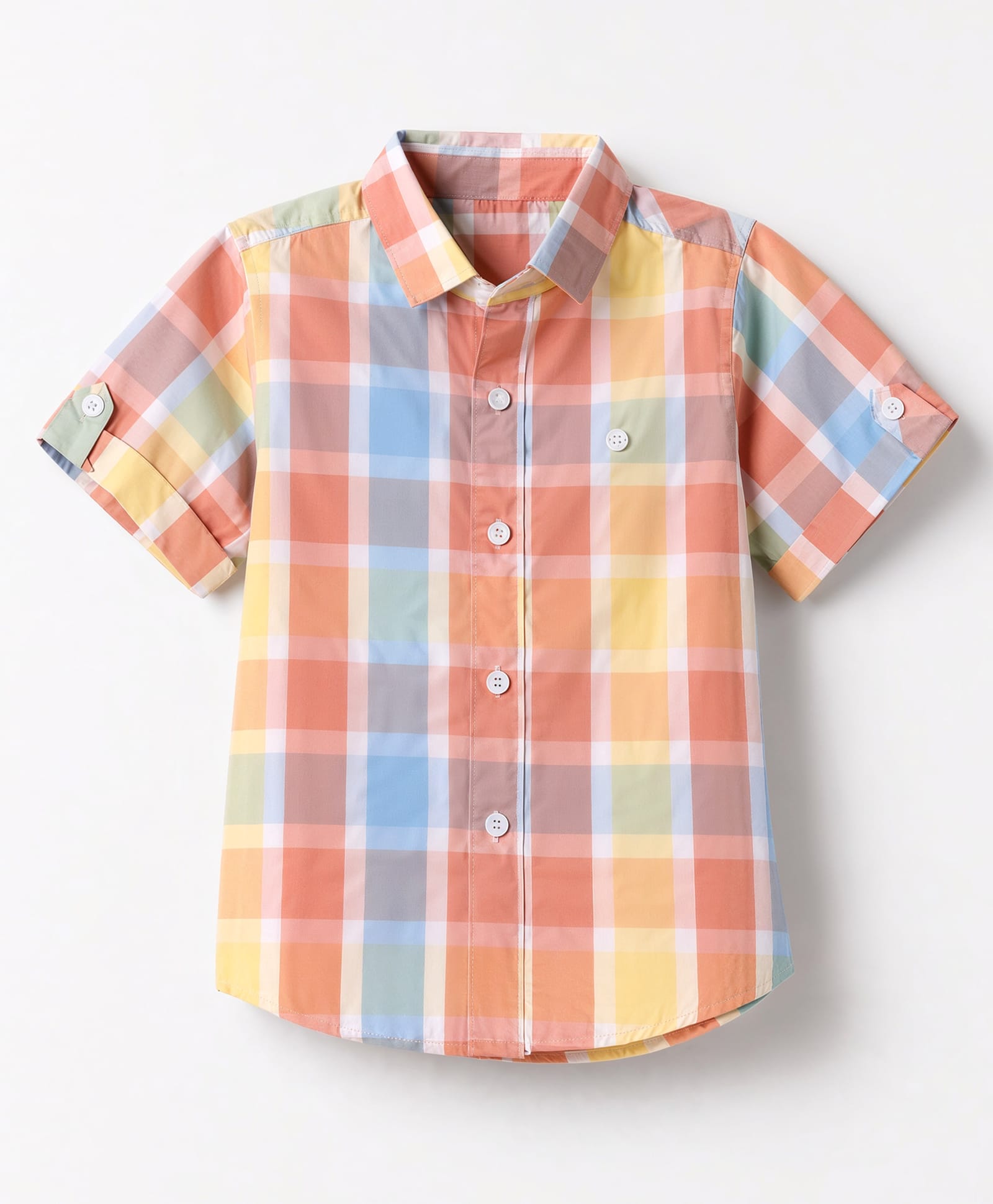 Jash Kids Cotton Woven Checks Shirt with Half Sleeves - Peach-picture-11
