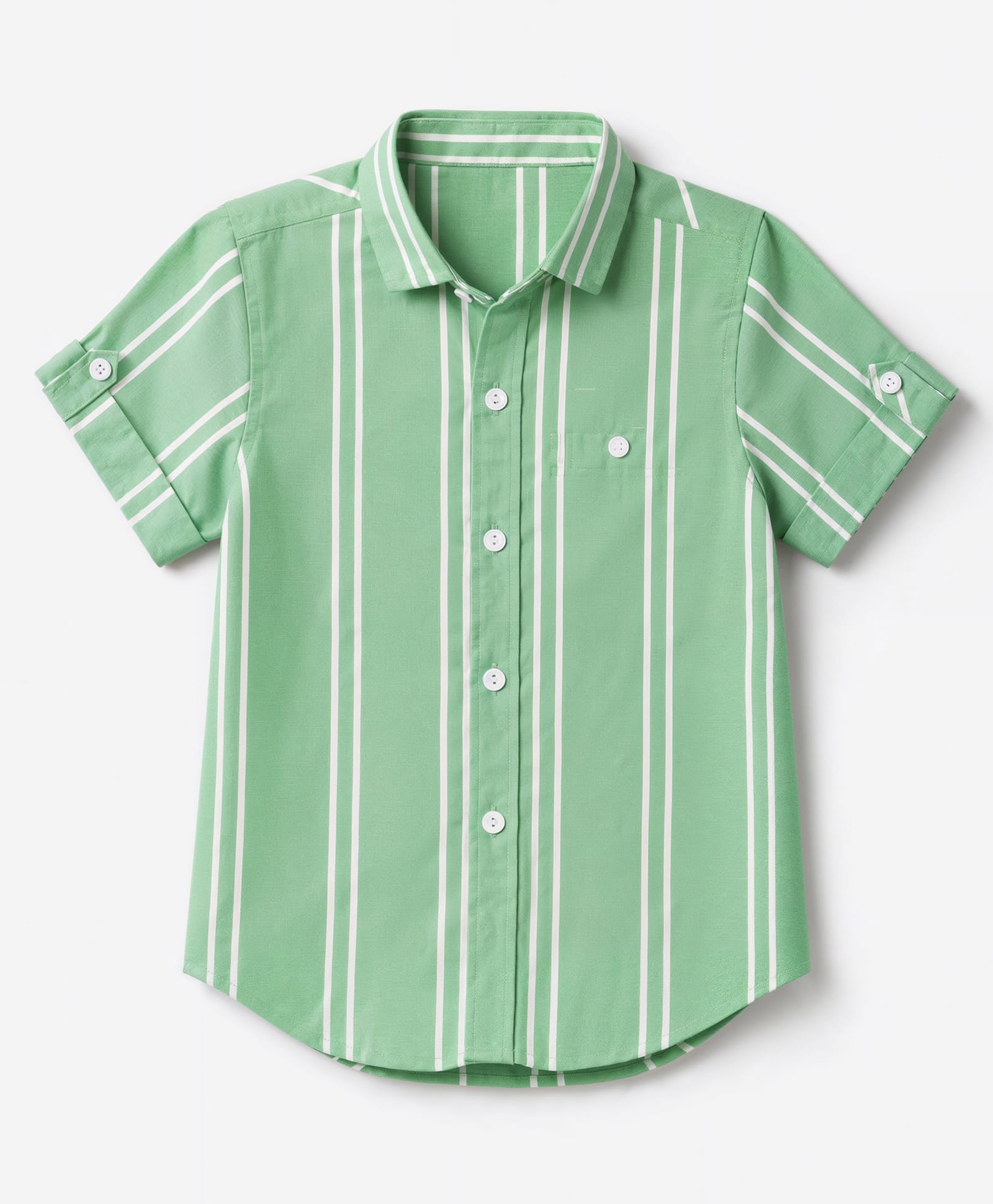 Jash Kids Cotton Woven Striped Shirt with Half Sleeves - Green-picture-15