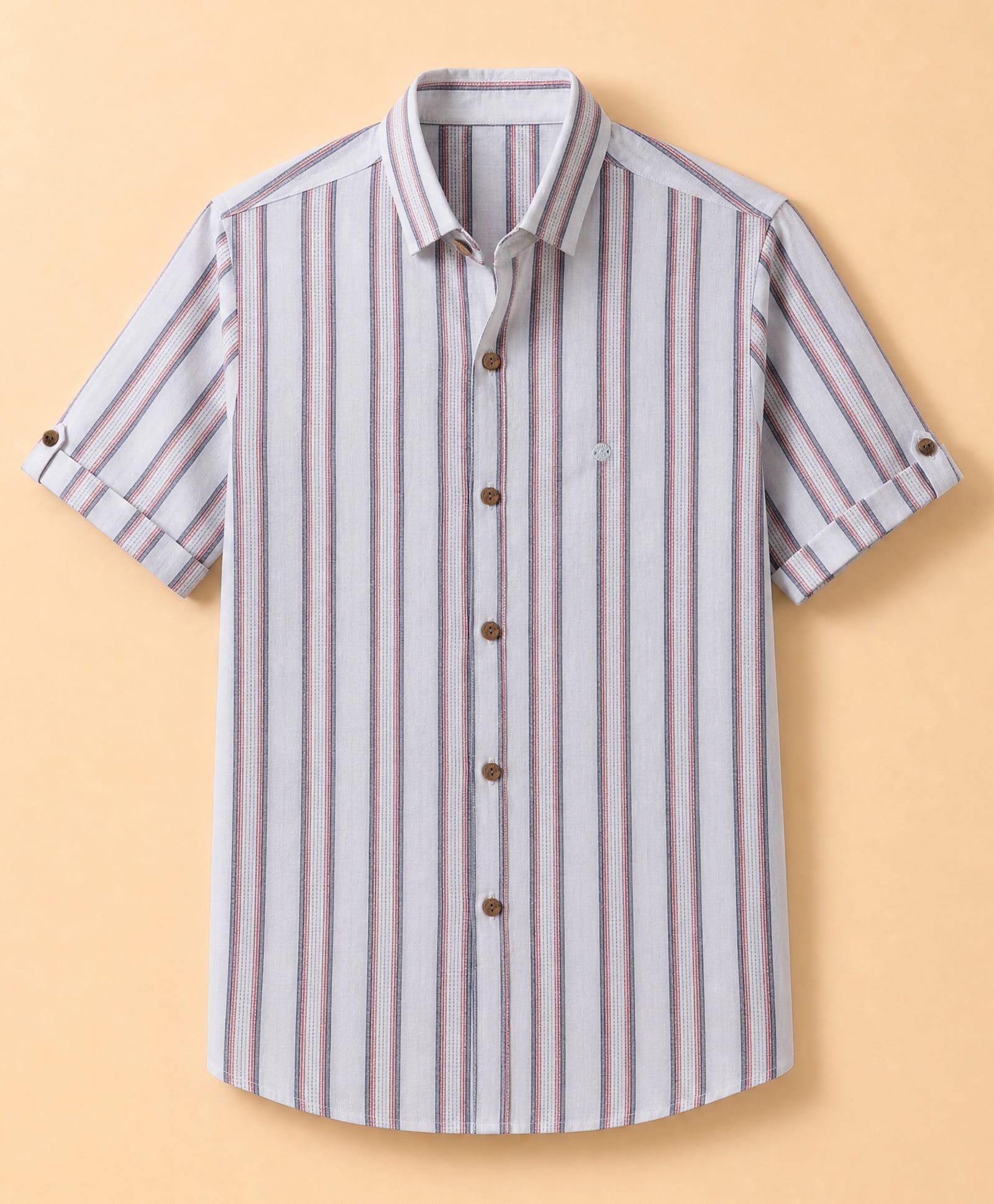Jash Kids Cotton Striped Shirt with Half Sleeves - Rust Orange-image-45