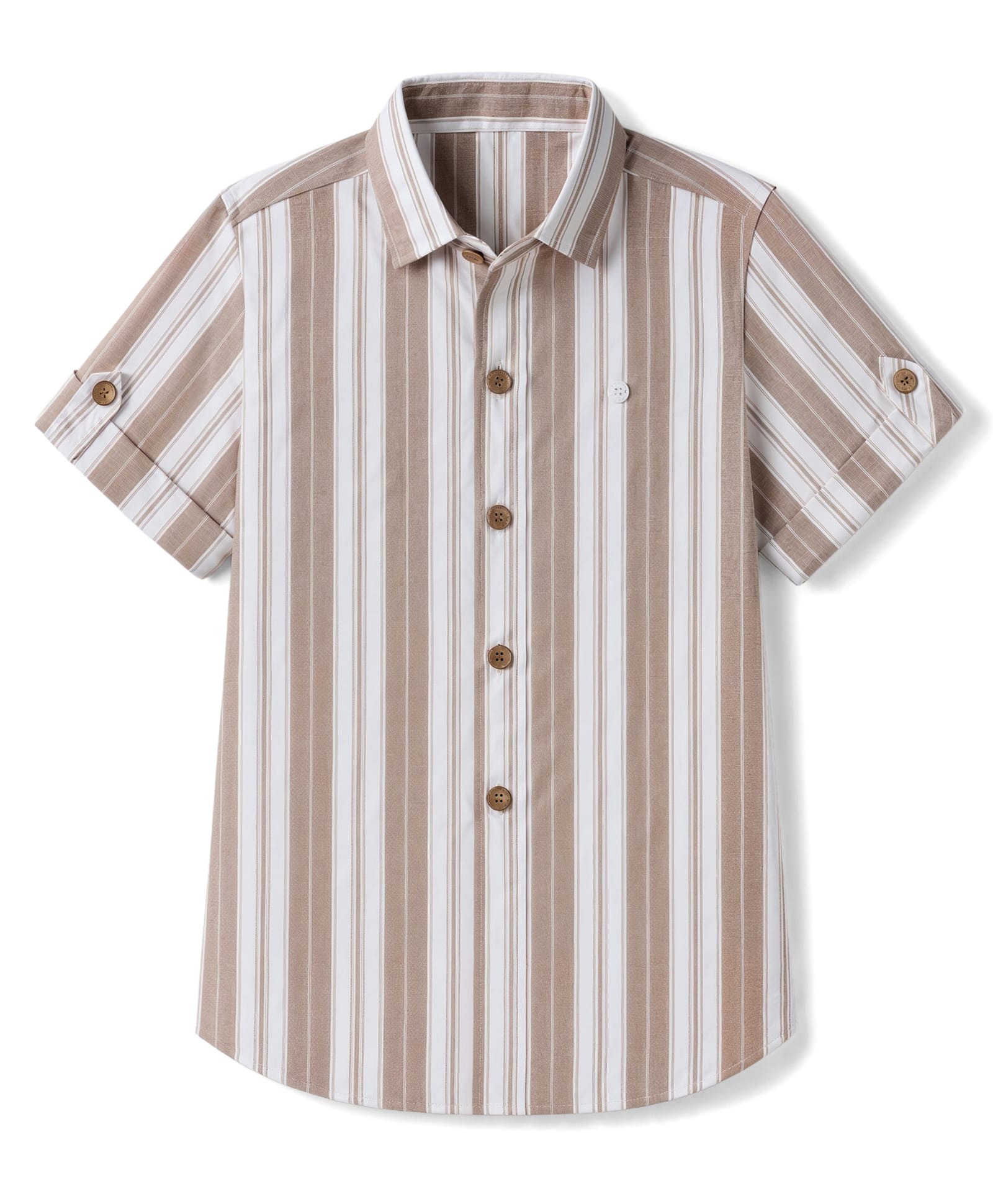 Jash Kids Cotton Woven Striped Shirt with Half Sleeves - Khaki-picture-22
