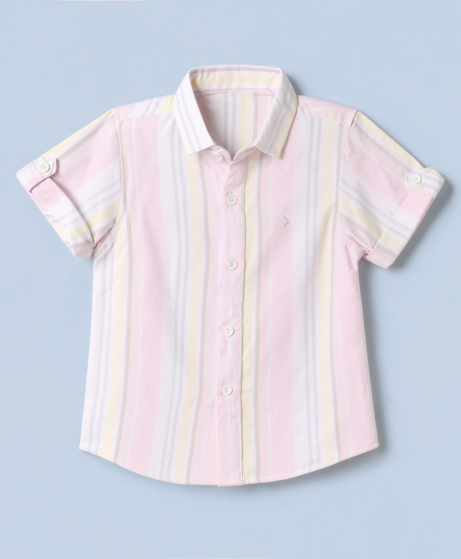 Jash Kids Cotton Woven Striped Shirt with Half Sleeves - Pink-picture-15