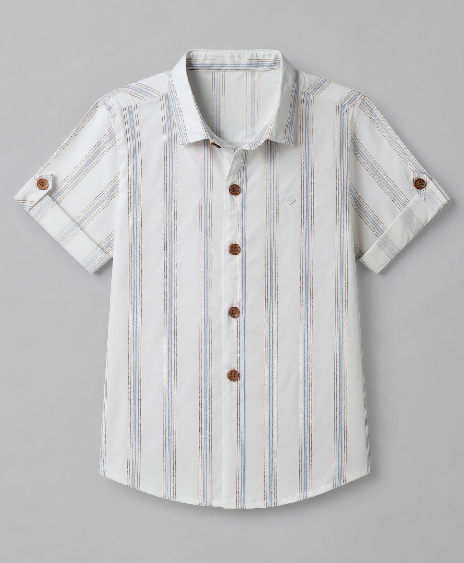 Jash Kids Cotton Woven Striped Shirt with Half Sleeves - Blue-picture-6