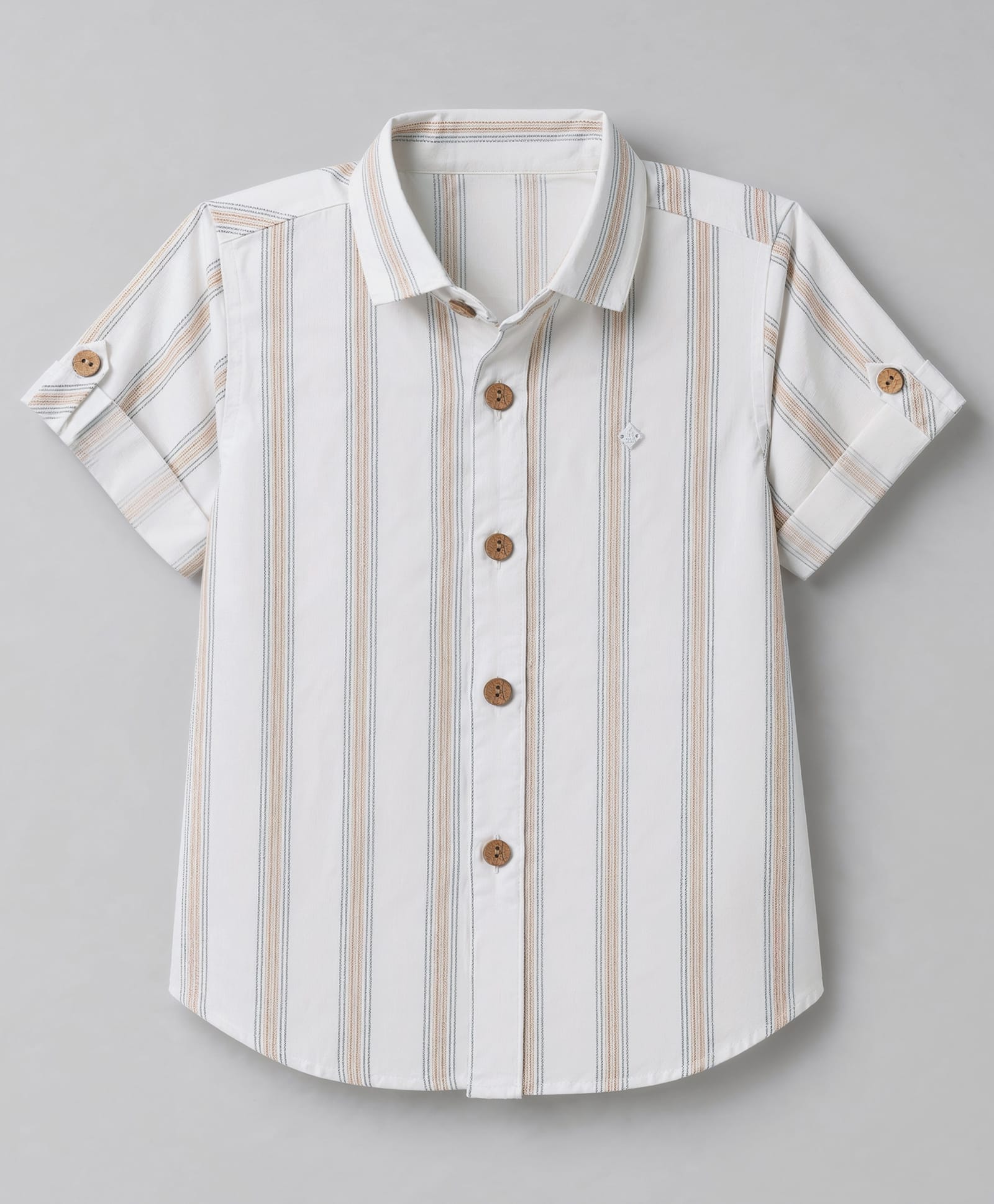 Jash Kids Cotton Woven Striped Shirt with Half Sleeves - Light Brown-picture-12