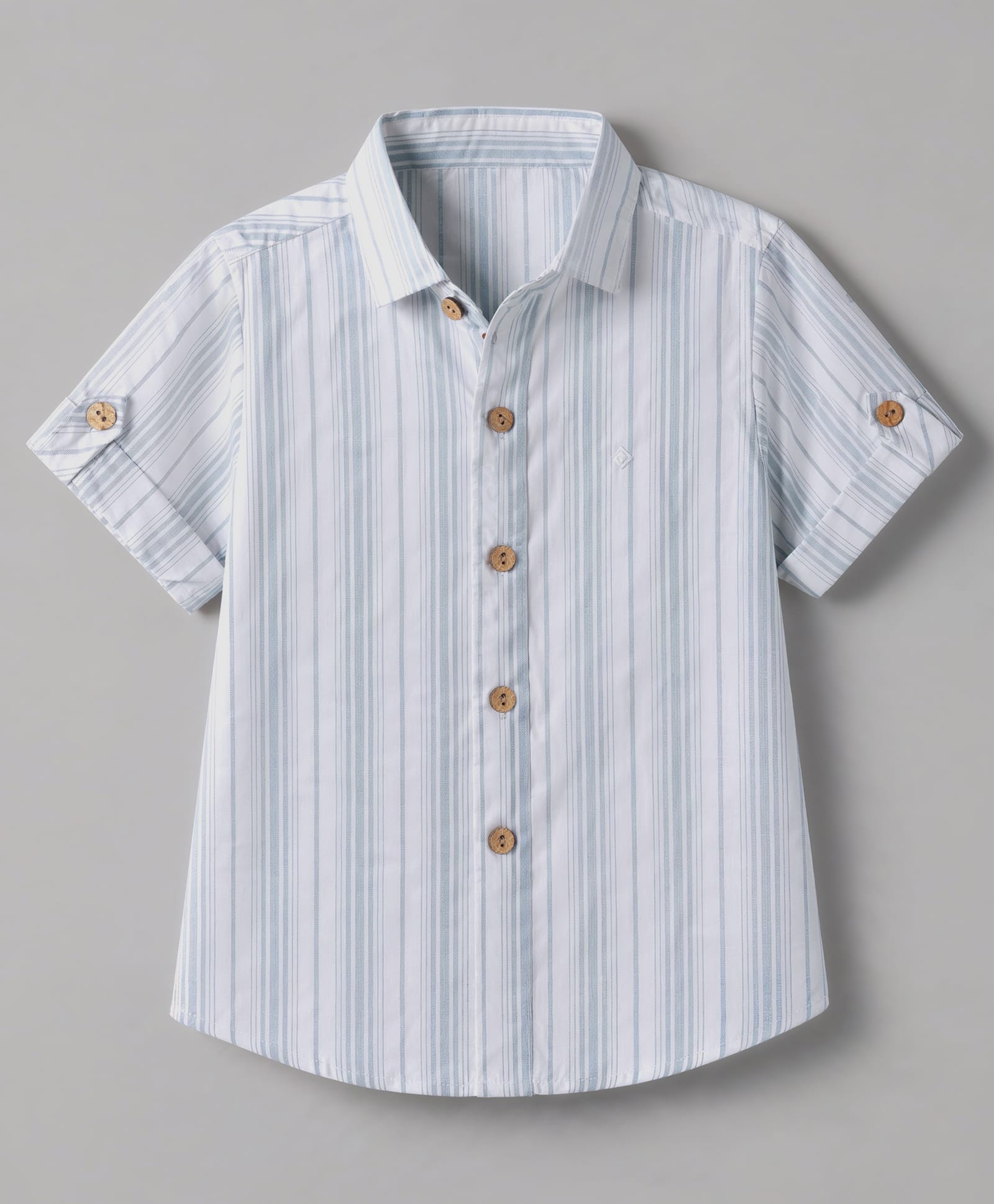 Jash Kids Woven Striped Shirt with Half Sleeves - Sky Blue-picture-12