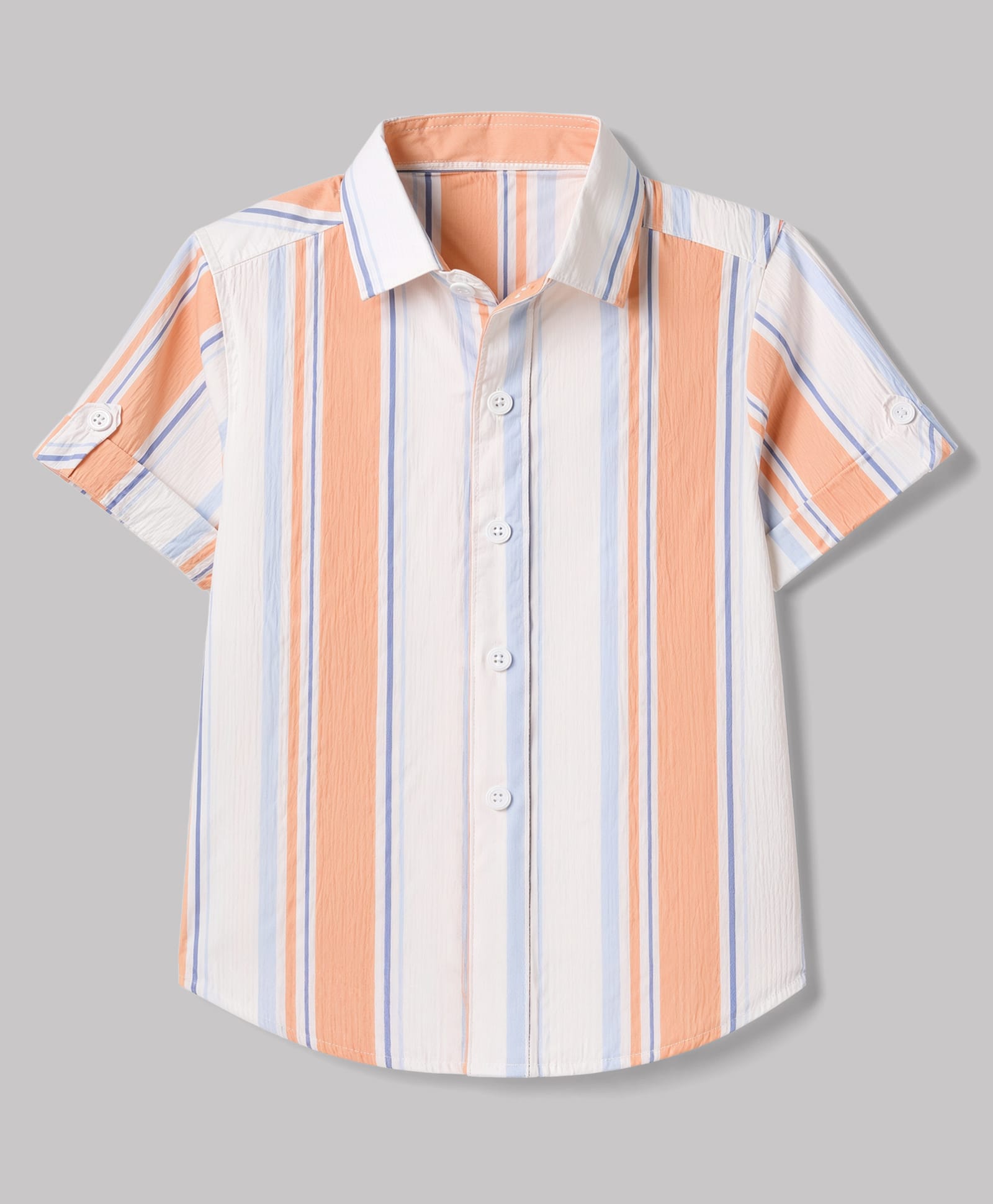 Jash Kids Cotton Woven Striped Shirt with Half Sleeves - Peach-picture-24