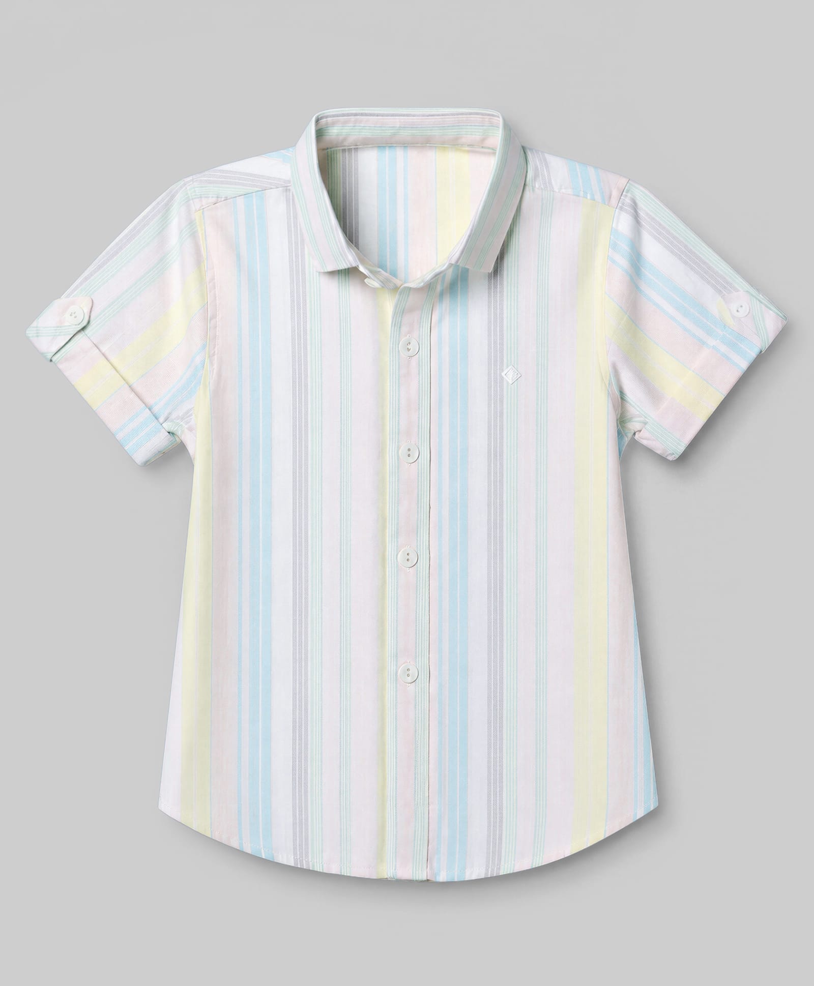 Jash Kids Cotton Woven Half Sleeves Striped Shirt - Green & White-picture-31