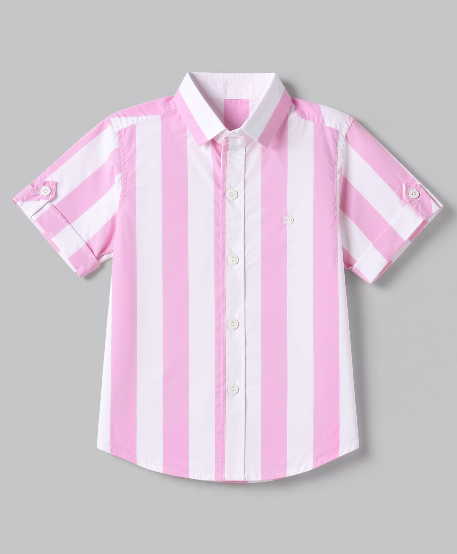 Jash Kids Cotton Woven Striped Shirt with Half Sleeves - Pink-picture-2