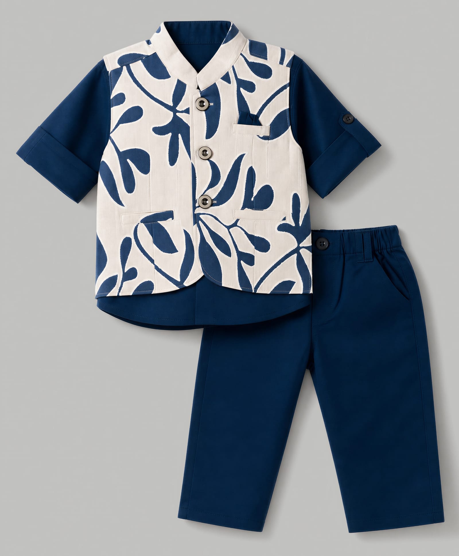 JASH KIDS Cotton Woven Full Sleeves Floral Printed 3 Piece Party Suit- Royal Blue-picture-34