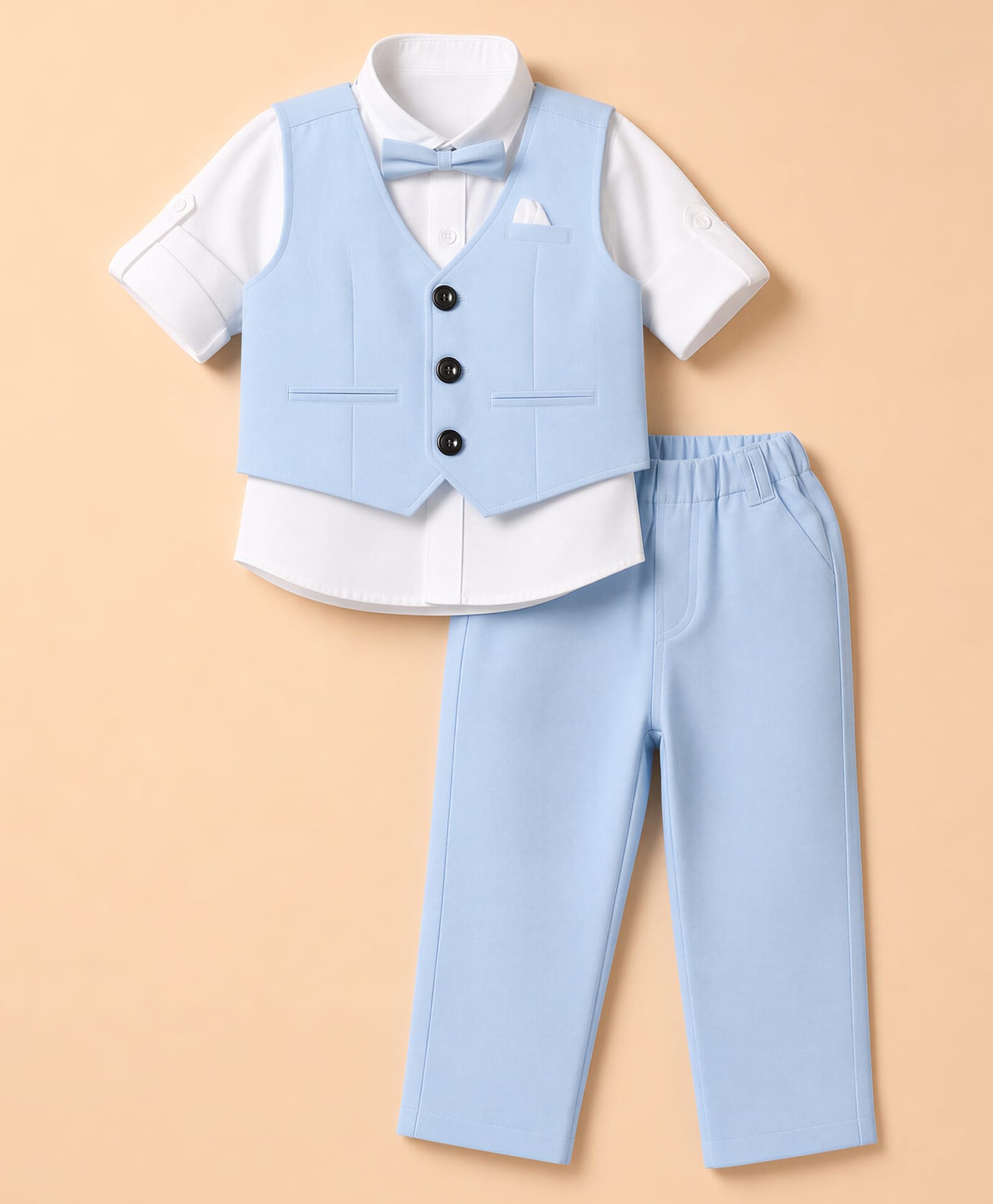 JASH KIDS Cotton Woven Full Sleeves Party Suit With Bow - Light Blue-picture-26