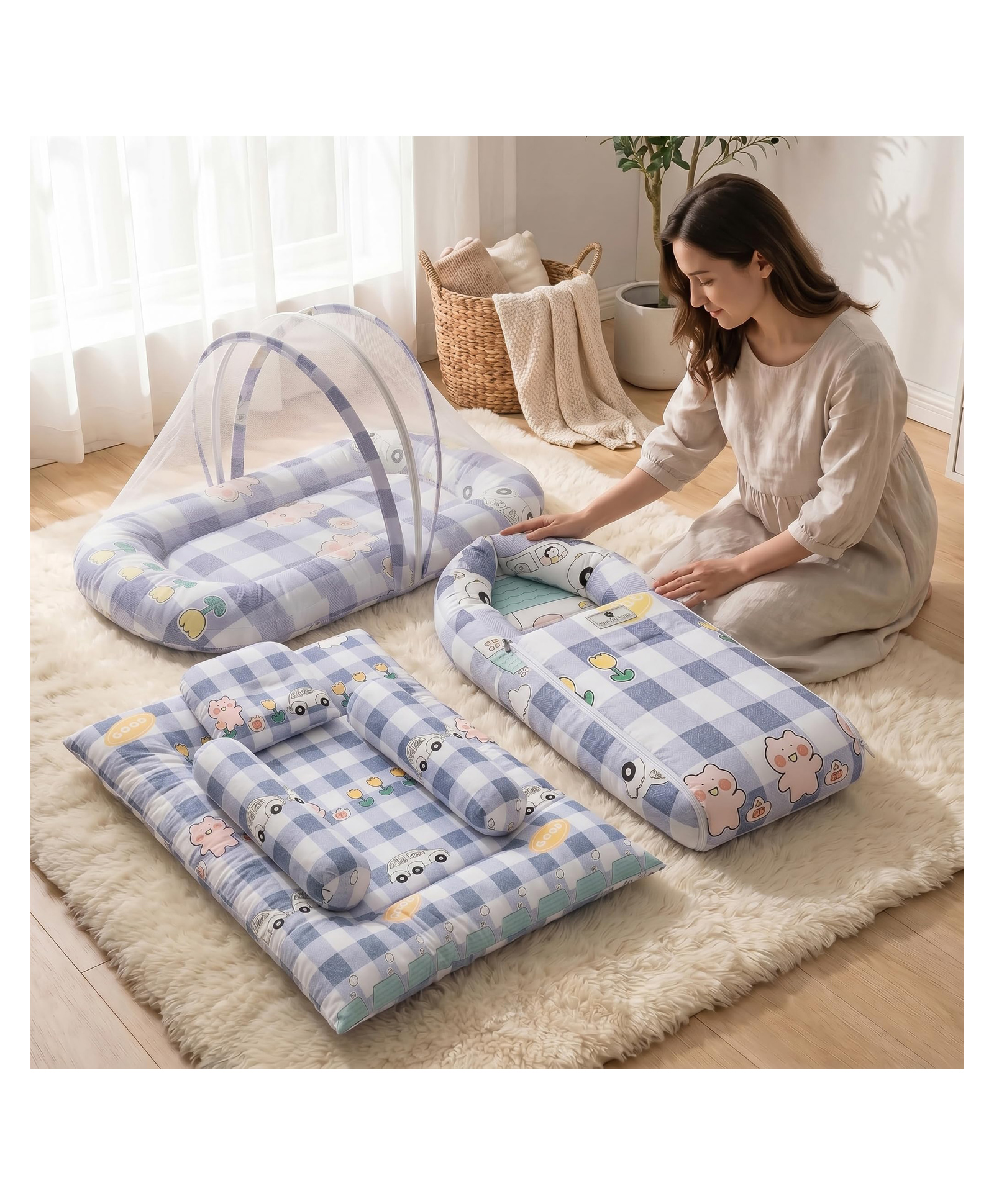 StarAndDaisy Baby Carry Nest Combo Set Baby Lounger Bedding Nest Mosquito Net Portable Foldable Infant Bed for 0 to 12 Months Soft Mattress with Cushion Comfortable and Lightweight-image-6