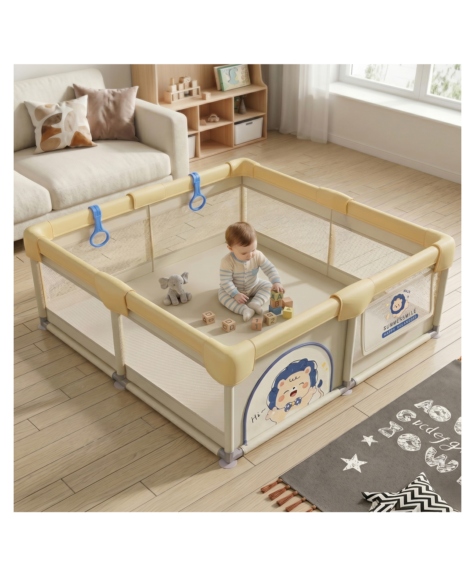 StarAndDaisy Play Pen for Baby for 0 to 5 Years 120 x 120 cm Indoor Baby Play Area with Safety Lock Anti Fall Grasp System Breathable Playpen for Kids Strong Stable Design Grey-image-7