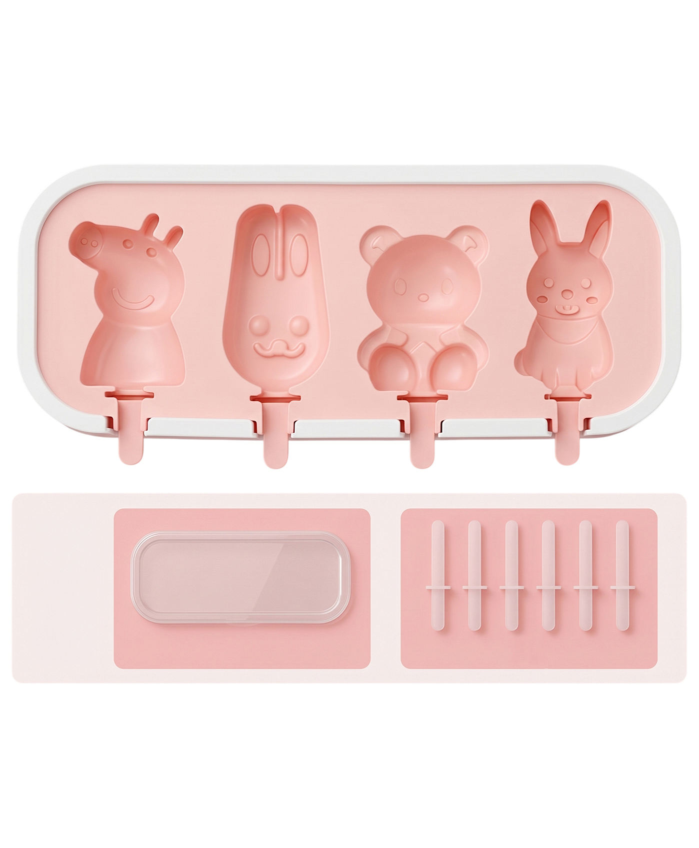 MOMISY Silicone Popsicle Mold 4 Cavity Ice Cream Maker Cartoon Shape-picture-3